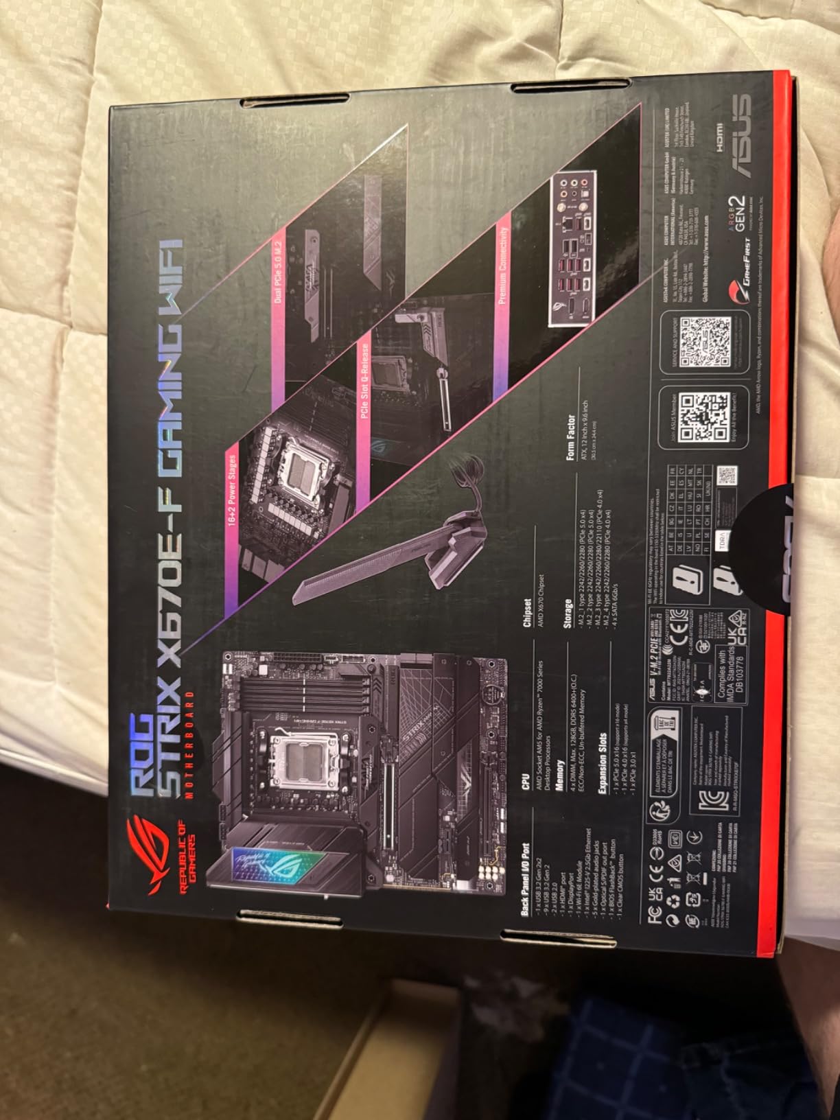 ASUS ROG STRIX X670E-F GAMING WIFI AMD X670 AM5 Ryzen Desktop 9000 8000 & 7000 ATX motherboard, 18+2 power stages, DDR5, 4x M.2 slots with heatsink, PCIe 5.0, USB 3.2 Gen 2x2, WiFi 6E, AI Cooling II - Customer Photo 1