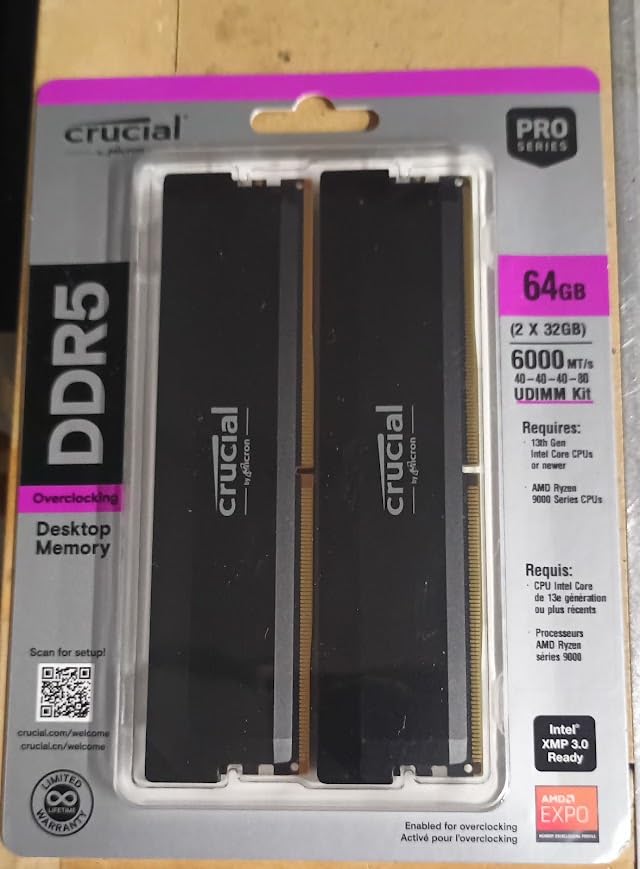 Crucial Pro 32GB DDR5 RAM Kit (2x16GB), CL36 6000MHz, Overclocking Desktop Gaming Memory - Customer Photo 0