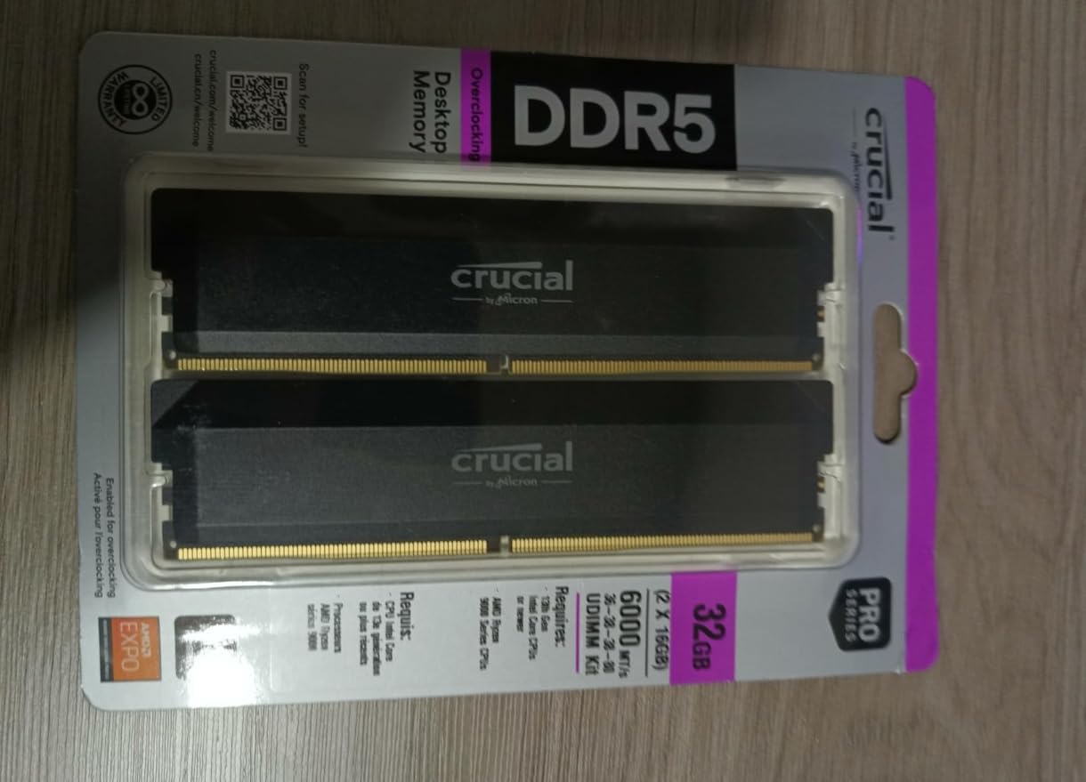 Crucial Pro 32GB DDR5 RAM Kit (2x16GB),CL36 6000MHz, Overclocking Desktop Gaming Memory, Intel XMP 3.0 & AMD Expo Compatible, Black - CP2K16G60C36U5B - Customer Photo 2