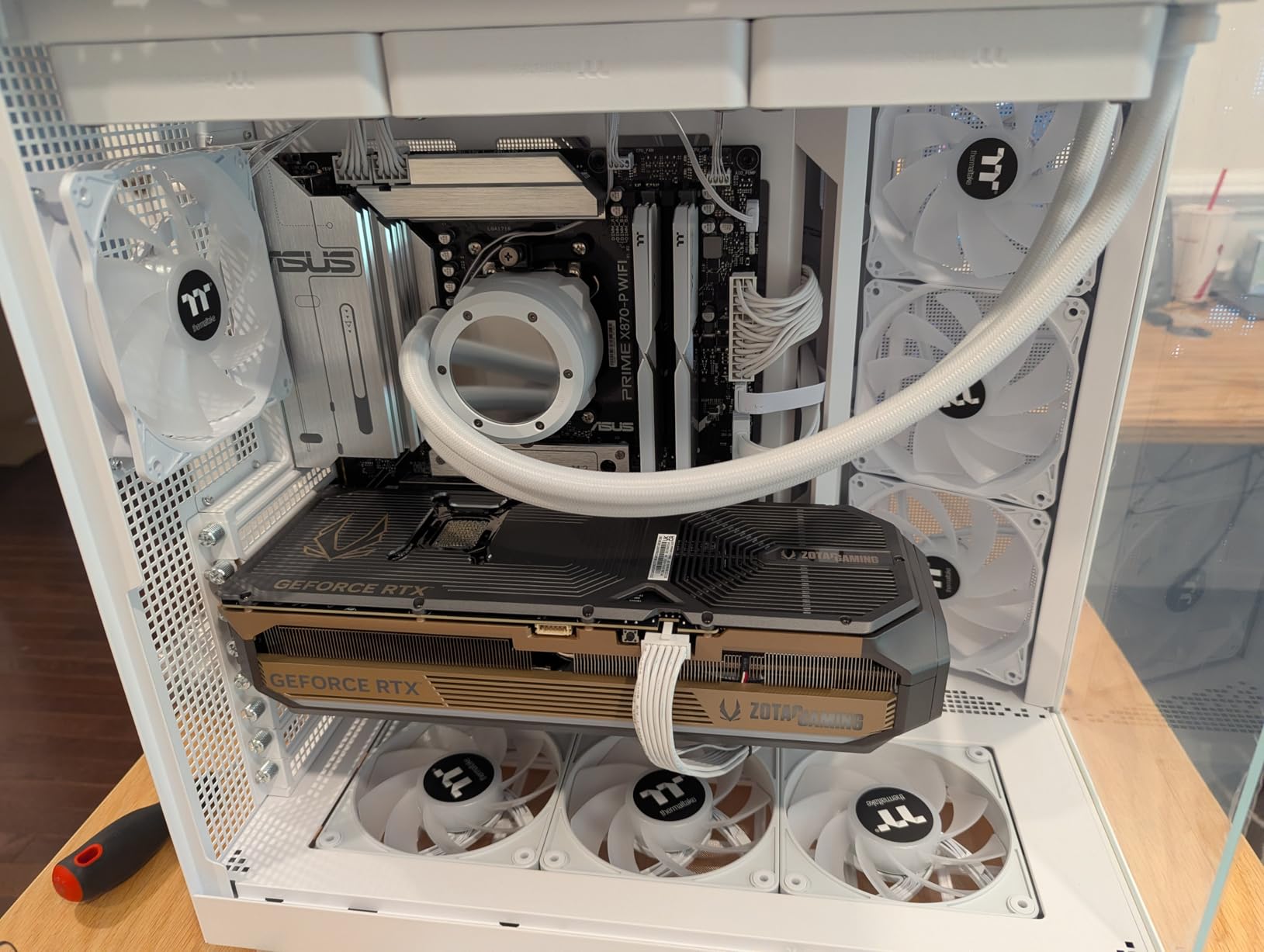 Thermaltake LCGS View 9580S-380XL Gaming Desktop (AMD Ryzen 9 9950X3D, ToughRam 32GB DDR5 6000MT/s RGB Memory, NVIDIA GeForce RTX 5080, 2TB NVMe M.2, WiFi, Windows 11) VXLS-X870-580-LCS Customer Review Thermaltake LCGS View 9580S-380XL Gaming Desktop (AMD Ryzen 9 9950X3D, ToughRam 32GB DDR5 6000MT/s RGB Memory, NVIDIA GeForce RTX 5080, 2TB NVMe M.2, WiFi, Windows 11) VXLS-X870-580-LCS - Customer Photo 1