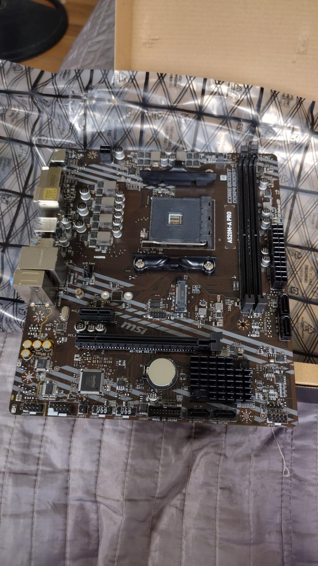 MSI A520M-A PRO V1 Gaming Motherboard (AMD Ryzen 5000, AM4, DDR4, PCIe 3.0, SATA 6Gb/s, M.2, USB 3.2 Gen 1, DVI/HDMI, Micro-ATX) Customer Review MSI A520M-A PRO V1 Gaming Motherboard (AMD Ryzen 5000, AM4, DDR4, PCIe 3.0, SATA 6Gb/s, M.2, USB 3.2 Gen 1, DVI/HDMI, Micro-ATX) - Customer Photo 3