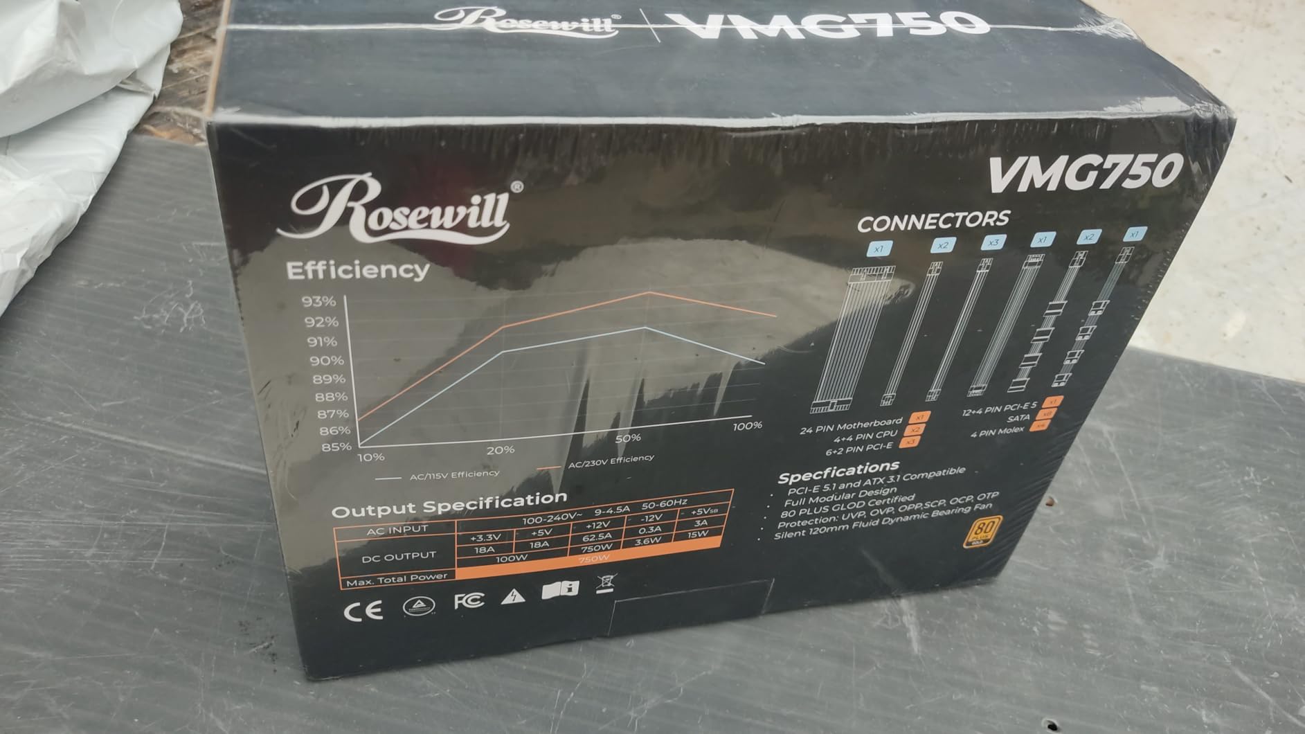Rosewill VMG 750W 80+ Gold, ATX 3.0 & 3.1 Compatible, Full Modular Low-Noise Power Supply, PCIe 5.1 12V-2x6 Connector, 100% Japanese Electrolytic Capacitor, 120mm FDB Silent Fan - 5 Year Warranty Customer Review Rosewill VMG 750W 80+ Gold, ATX 3.0 & 3.1 Compatible, Full Modular Low-Noise Power Supply, PCIe 5.1 12V-2x6 Connector, 100% Japanese Electrolytic Capacitor, 120mm FDB Silent Fan - 5 Year Warranty - Customer Photo 3