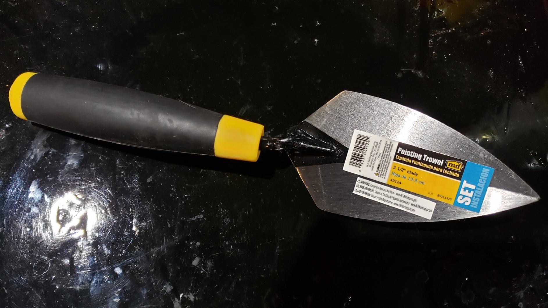 MD Building Pointing Trowel, Mortar Tool, Black/Yellow, 2-7/8in x 5-1/2in | Stainless Steel Blade, Ergonomic TPR Grip, Narrow Pointed Tip, Mortar Joint Shaping, Scraping Cleanup Tool, Masonry Use customer photo 1