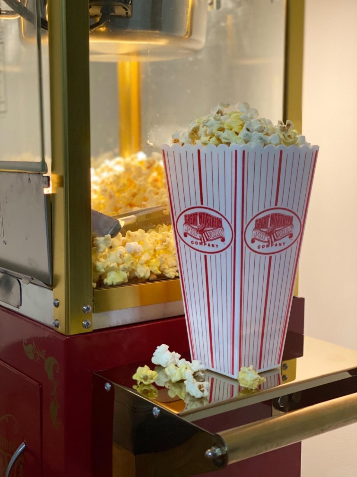 Matinee Popcorn Machine with Cart - 8oz Popper with Stainless-Steel Kettle, Warming Light, and Accessories by Great Northern Popcorn (Red), with Wheels and Reject Kernel Tray customer photo 1