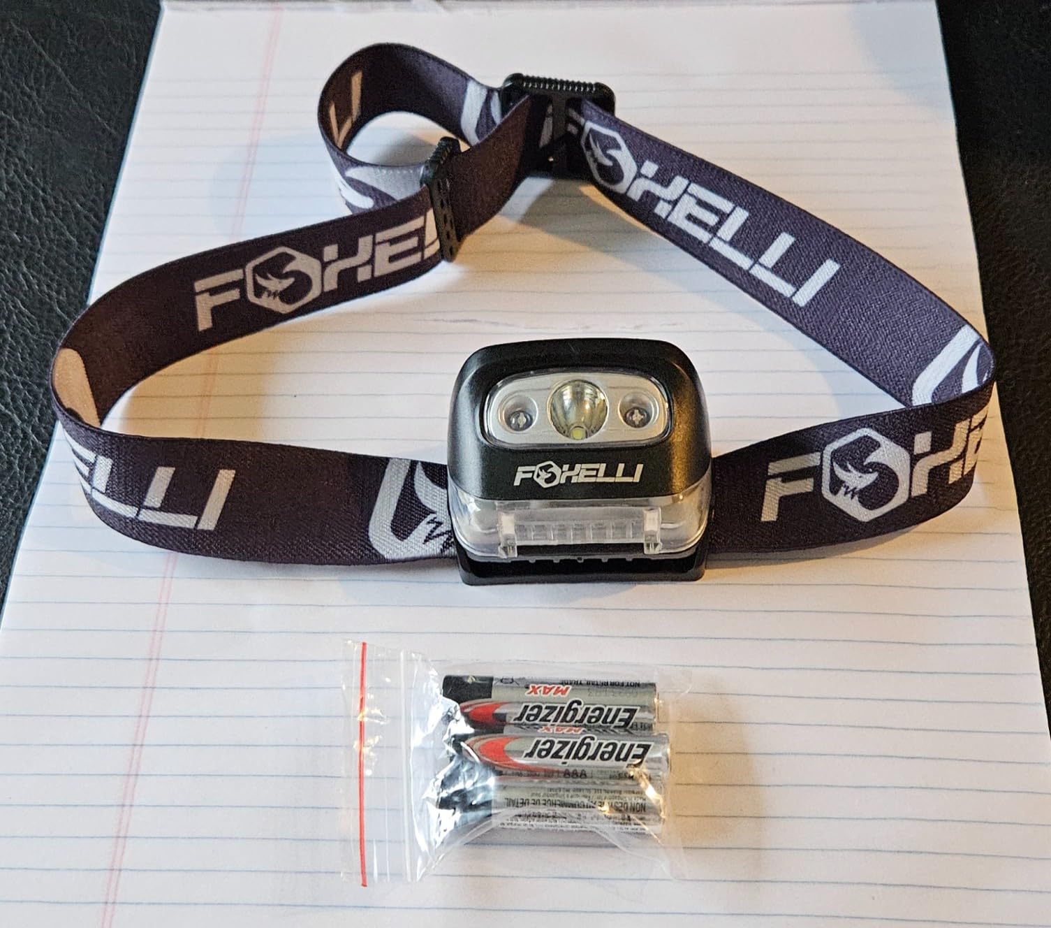 Foxelli Headlamp Battery Powered, IPX5 Waterproof, 45-Hour Runtime - Lightweight 3.2oz LED Head Lamp with White & Red Light, 5 Modes, Head Lights for Forehead, 3 AAA Included customer photo 1