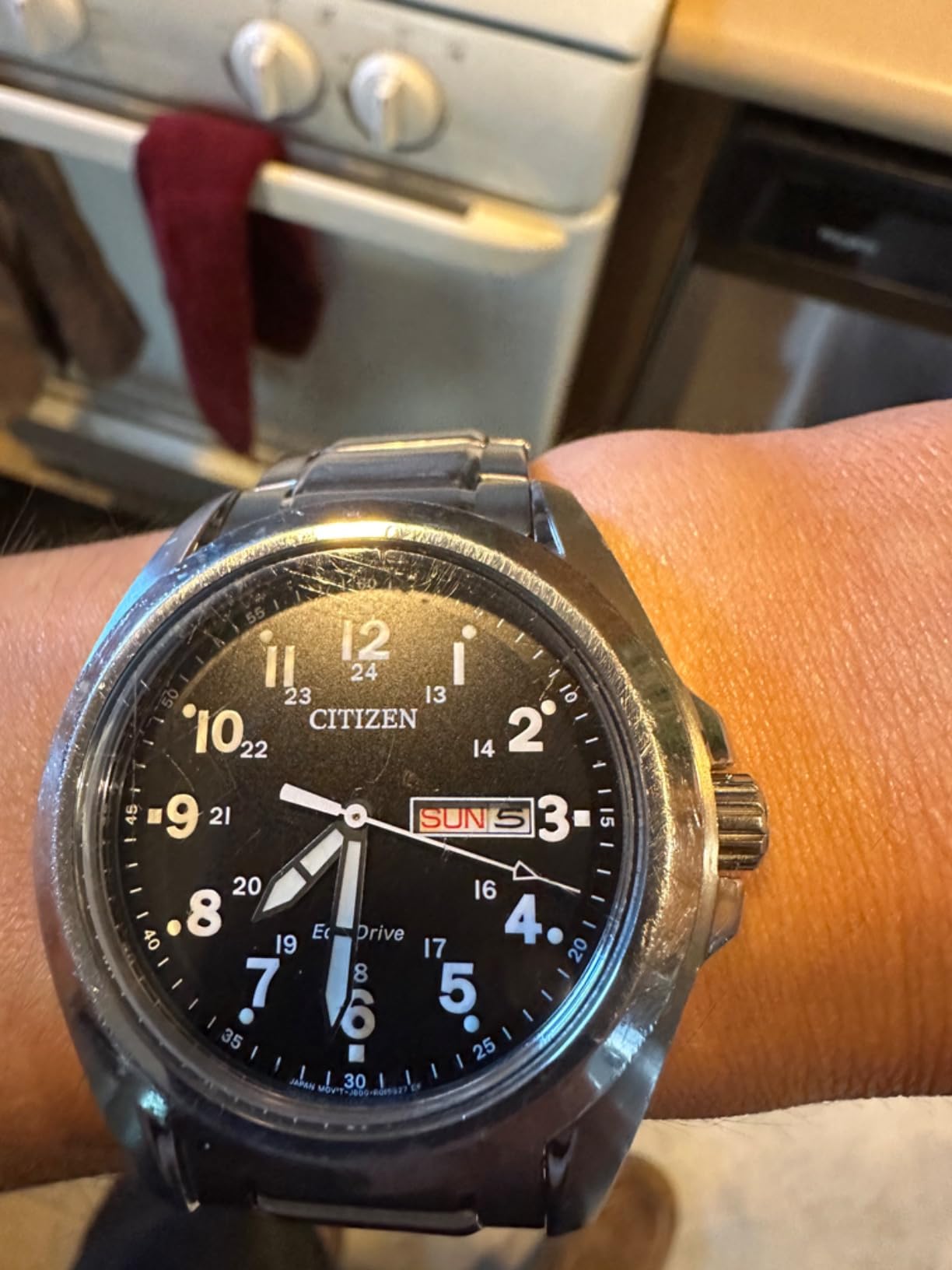Citizen Men's Eco-Drive Weekender Garrison Field Watch in Stainless Steel, Black Dial, Arabic Markers, Luminous, 43mm (Model: AW0050-82E) customer photo 2