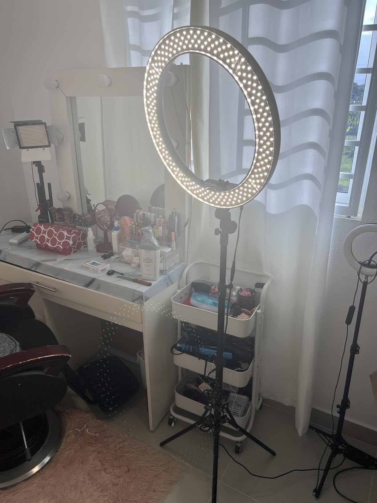 NEEWER Ring Light 18inch Kit: 55W 5600K Professional LED with Stand and Phone Holder, Soft Tube & Bag for Tattoo Lash Extension Barber Makeup Artist Studio Video Photography Lighting, RL-18 customer photo 1