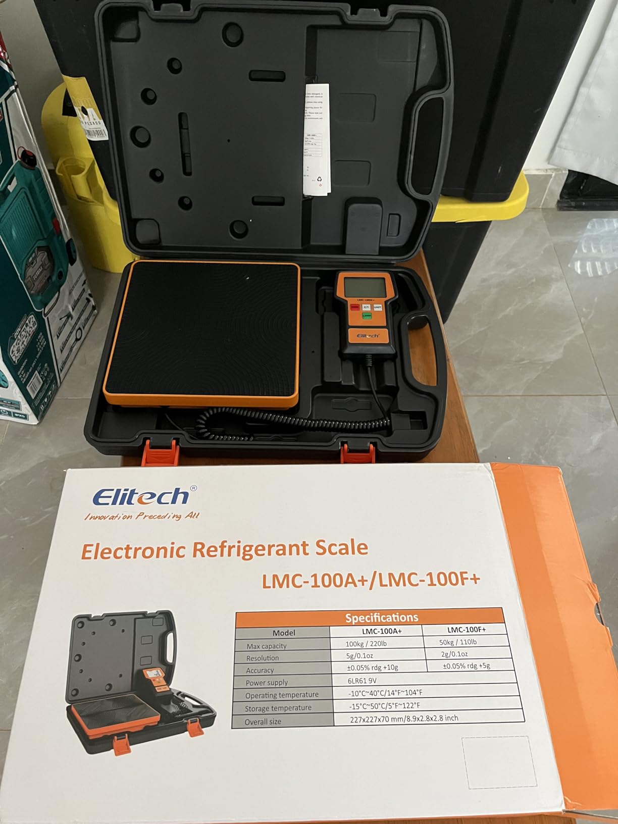 Elitech Refrigerant Scale 220 lbs, HVAC Freon Charging Scale, LMC-100A+ | ±0.05% Reading Accuracy +10g, Kg/Lb/Oz Units, Aluminum Alloy Construction, 9