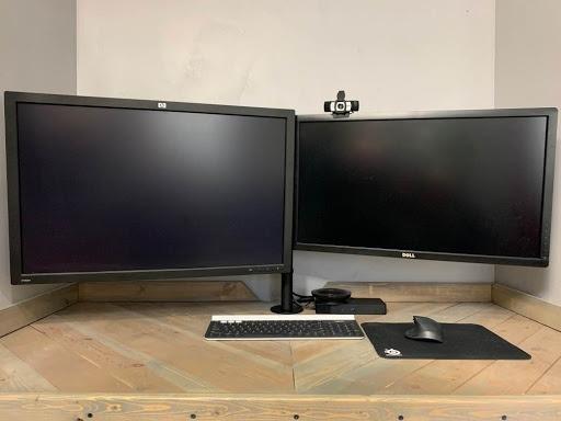 WALI Adjustable Triple Monitor Mount for 13-27 inch Screens, 22 lbs per Arm | 3 Monitor Desk Mount, Full Motion with Tilt, Swivel, Rotation, C-Clamp & Grommet Base, VESA 75/100mm (M003S), Black customer photo 2
