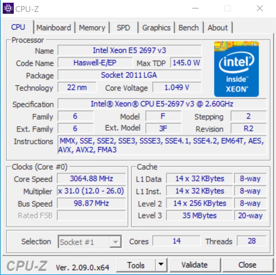 INTEL CM8064401807100 Xeon E5-2697 v3 Fourteen-Core Haswell Processor 2.6GHz 9.6GT/s 35MB LGA 2011-v3 CPU (Renewed) customer photo 1