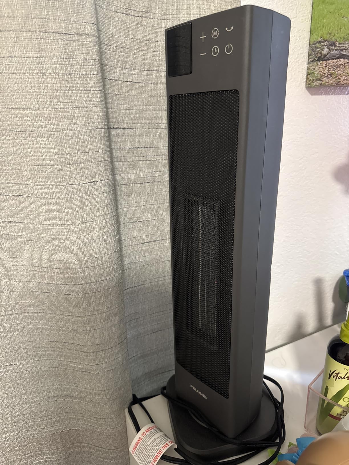 PELONIS 23” Oscillating Ceramic Tower Space Heater with Remote & Thermostat, Electric Energy Efficient Floor Heater for Indoor Use Large Room Safe with Timer, ECO Mode, 1500W, White customer photo 2