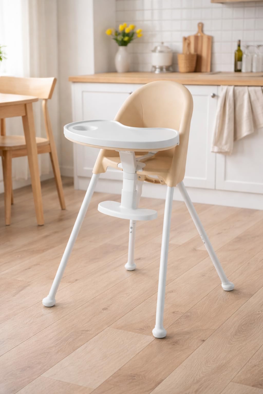Mallify Foldable High Chair, Space-Saving Portable Baby High Chair with Removable Double Tray, Modern Convertible Baby Feeding Chair, Lightweight, Easy to Clean, Beige customer photo 2