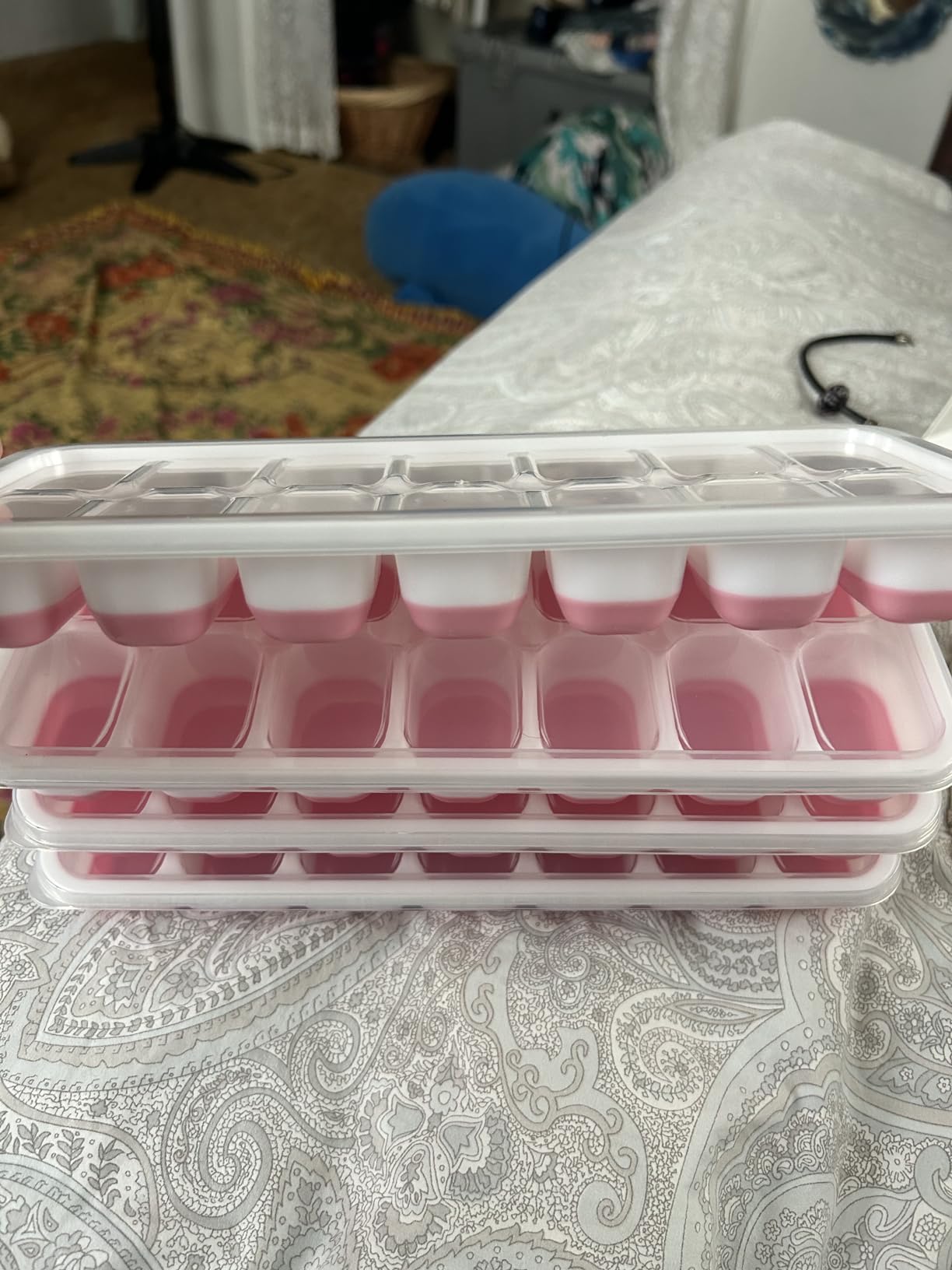Ice Cube Trays 4 Pack, Airabc Silicone with Removable Lid, Easy-Release Flexible 14-cube Trays, LFGB Certified and BPA Free, Stackable customer photo 2