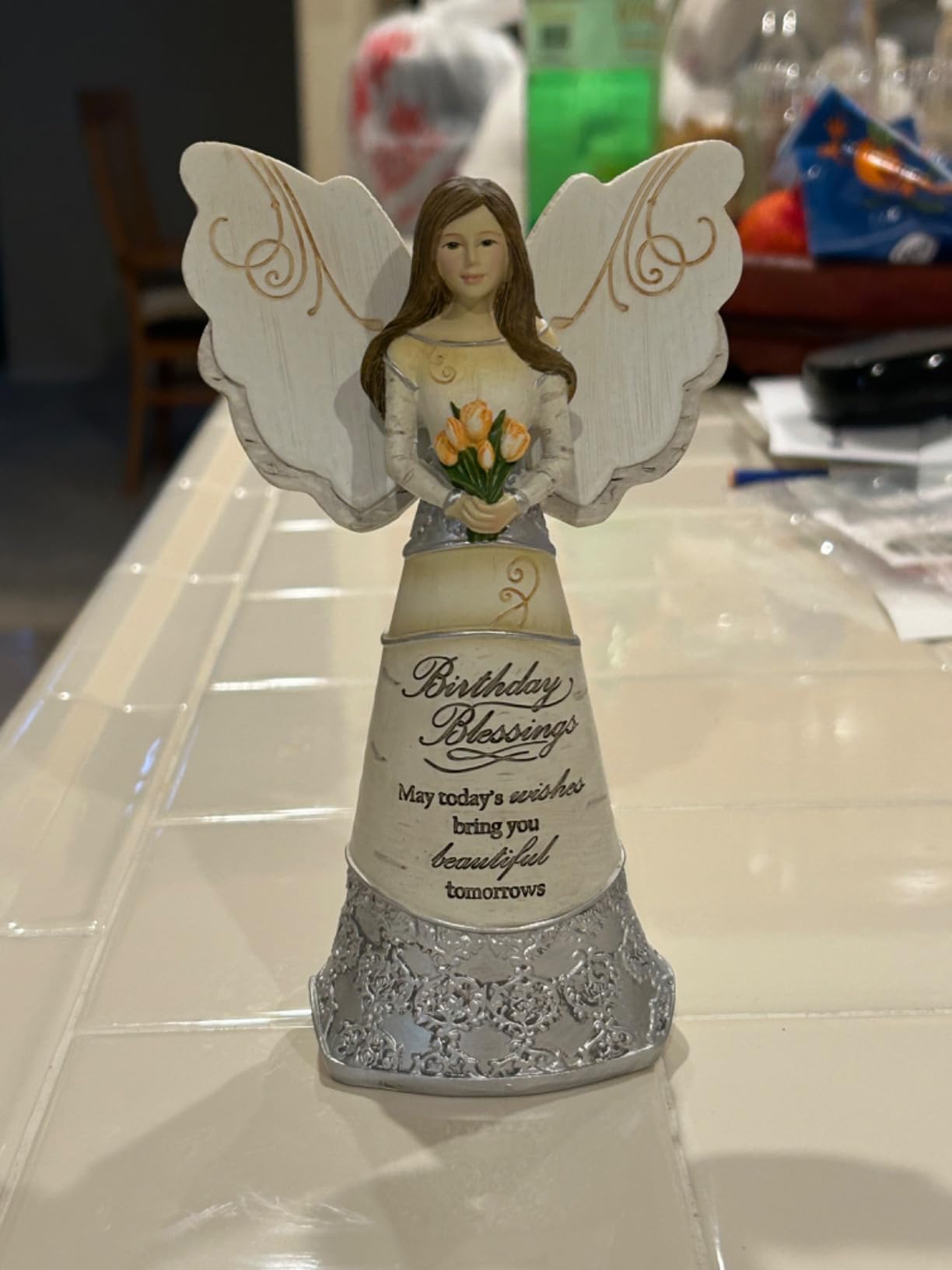 Pavilion 'Happy 80th Birthday' 82475 Elements Angels - Polyresin Birthday Angel Figurine - Silver Hand-Painted Remembrance and Keepsake Gift Angel for Grandmothers, Mothers, Aunts, Friends, Women customer photo 1