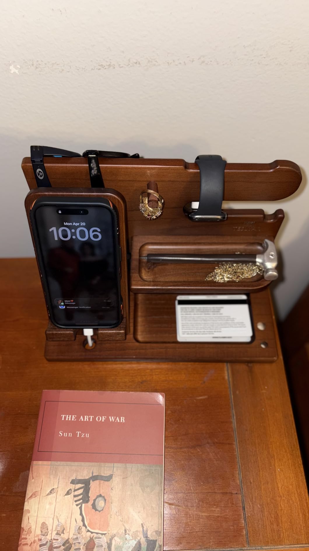 TESLYAR Wood Phone Docking Station for Men - Desk or Nightstand Organizer - Birthday Gifts for Husband, Dad - Anniversary Idea from Wife - Key Holder, Stand Wallet, Watch & Essentials (Bourbon Brown) customer photo 1
