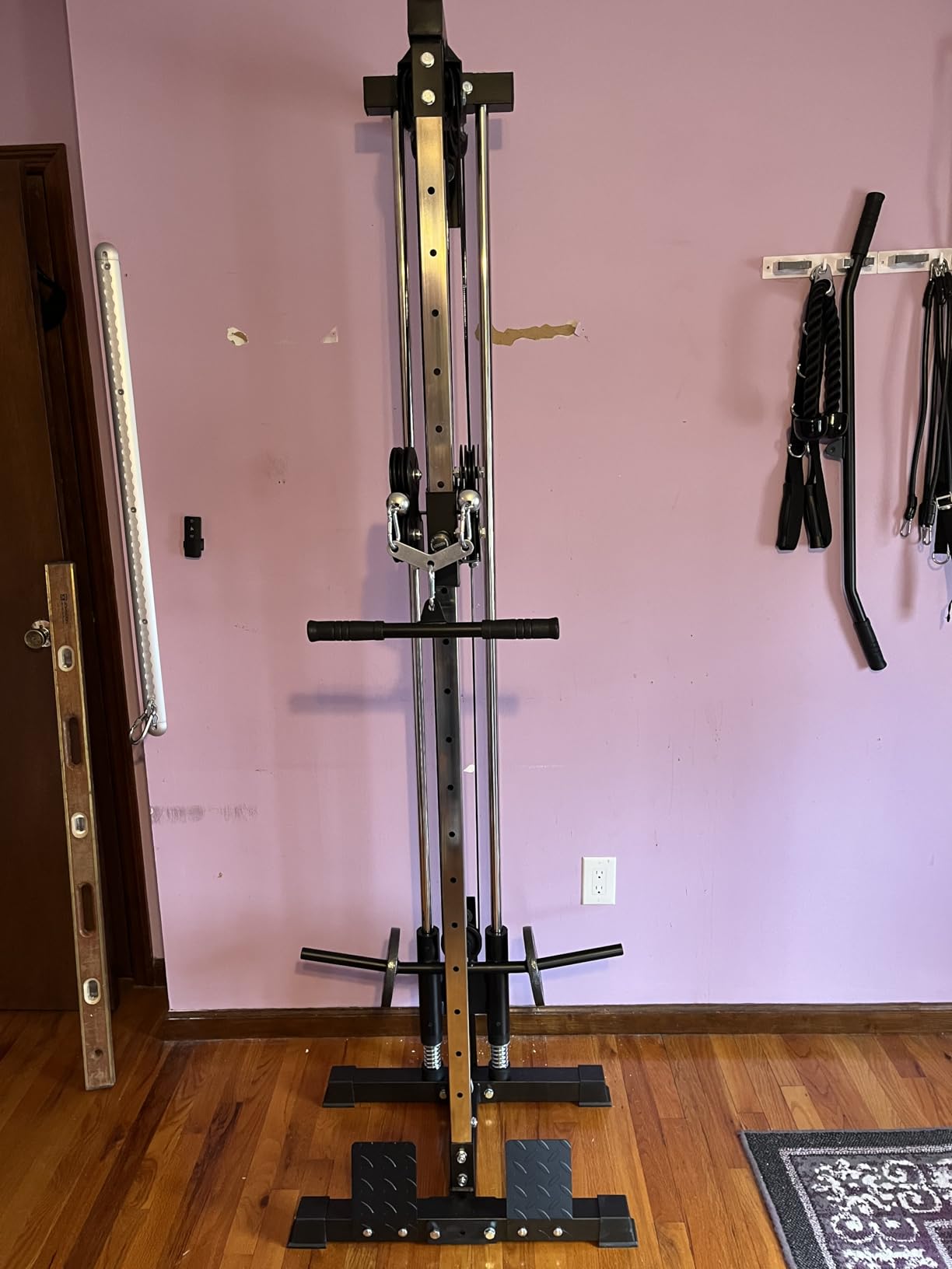 ER Kang Cable Station Wall Mount, 18in Pulley Tower, Dual Pulley System, High & Low Cable Machine, LAT Pull-Down & Row Tower with Flip-Up Footplate, Home Gym Cable Crossover, Black customer photo 2