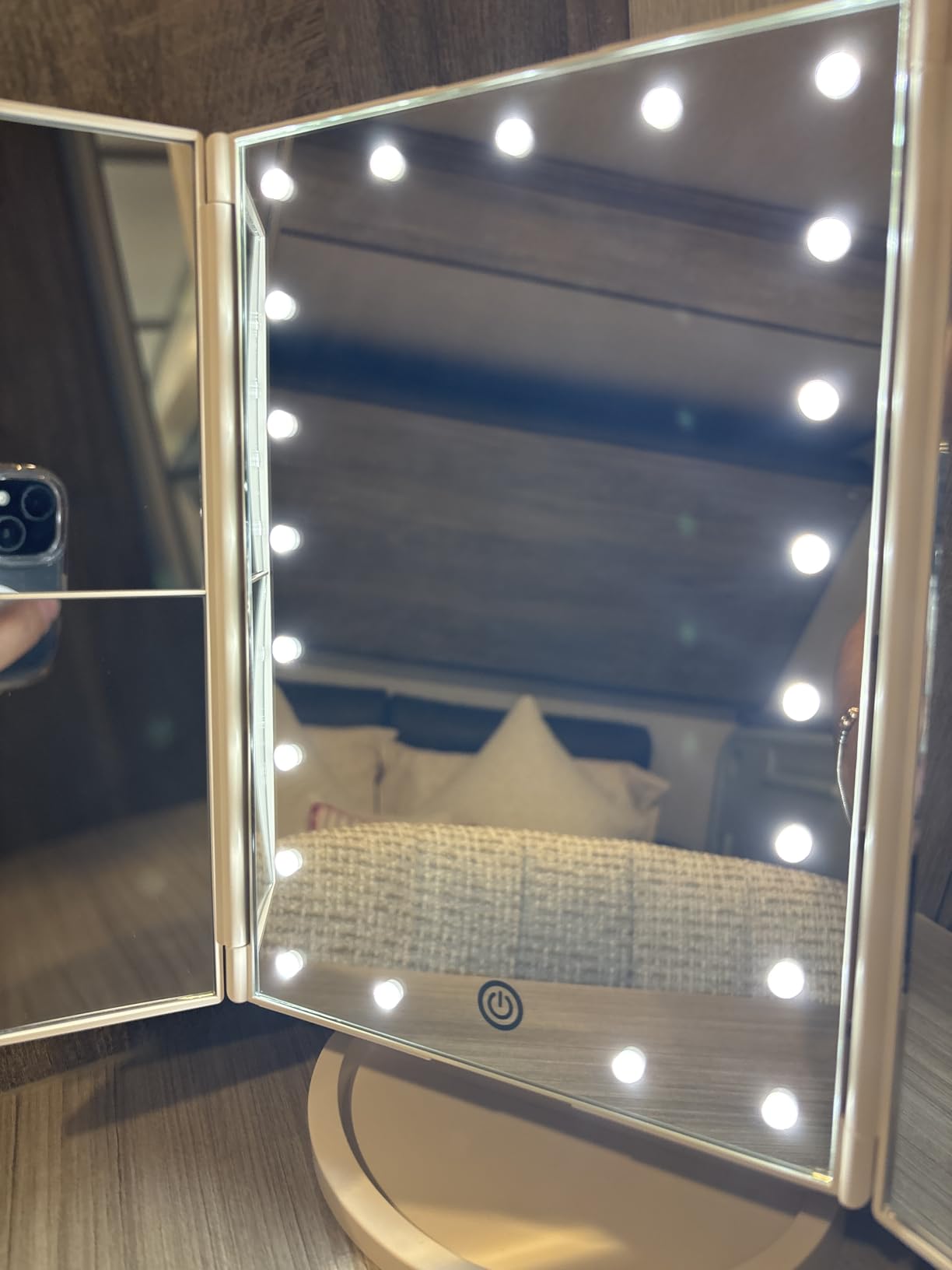 HUONUL Makeup Mirror, Vanity Mirror with Lights, 2X/3X/10X Magnification, Touch Control, Trifold, Dual Power Supply, Birthday Gifts for Women, Wife, Mom, Girls, Dorm Room Essentials customer photo 1
