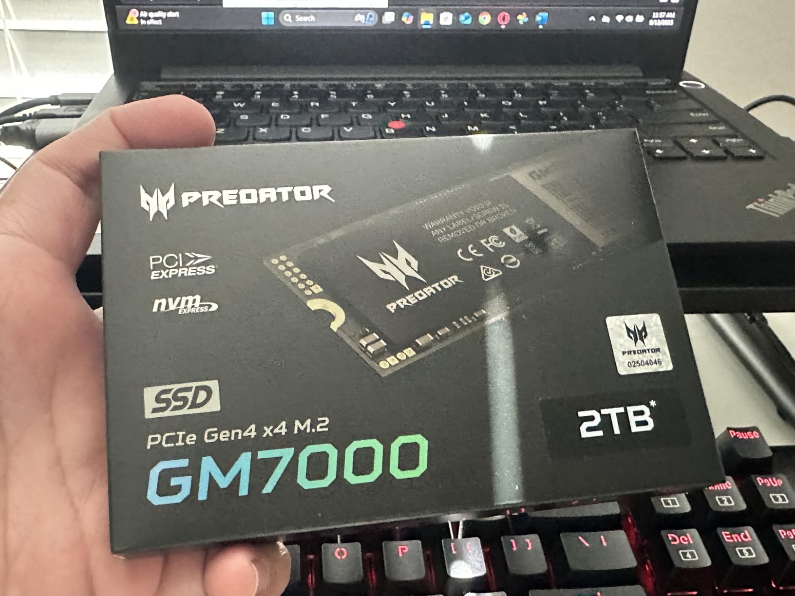 Predator M.2 SSD 2TB GM7000 with DRAM cache NVMe 1.4 2280 PCIe Gen4×4 Ultra high speed (maximum read: 7400MB/s, max write: 6700MB/s) 3D NAND TLC Internal SSD Compatible with PS5 Pro - BL.9BWWR.106 customer photo 2