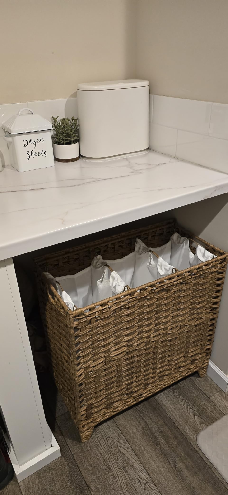 Laundry Hamper with 3 Removable Liner Bags; 132L Handwoven Rattan Laundry Basket with Lid & Heightened Feet; Clothes Hamper with Side Handles; Laundry Sorter with 3 Separate Sections customer photo 1