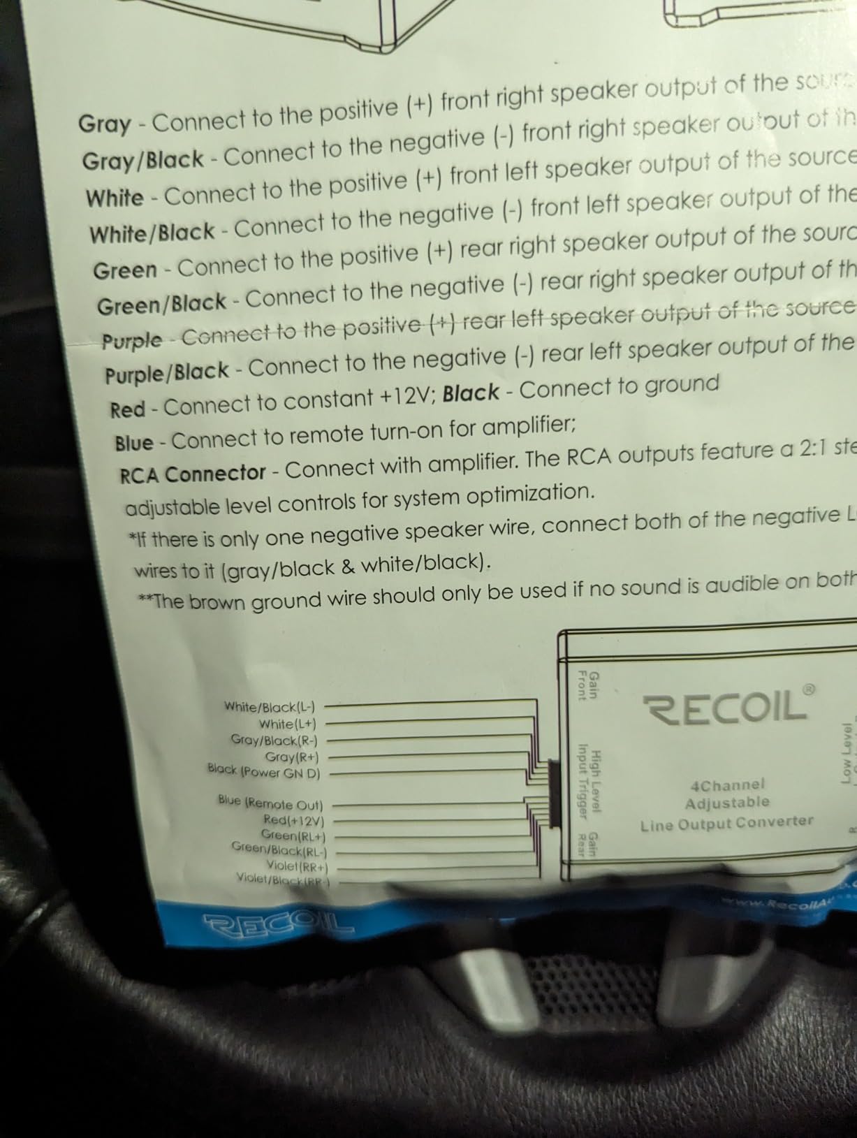 Recoil LOC4 Four Channel Speaker Cable to RCA Adjustable Line Output Converter with Remote Turn On customer photo 1