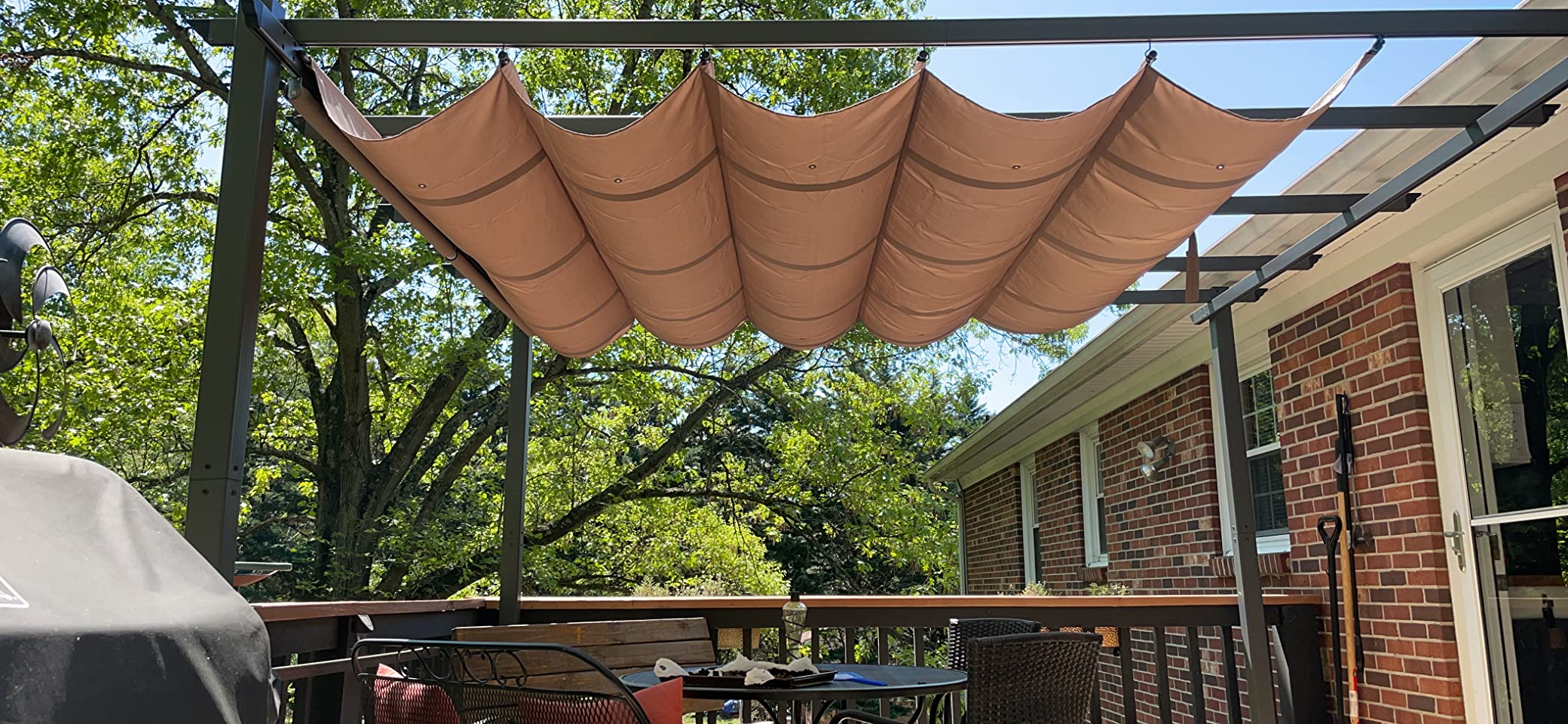 Aoodor 10 x 12 ft Outdoor Pergola with Retractable Shade Canopy, Matte Aluminum Frame, 4 Roller Shade Curtains, Grape Trellis for Patio, Backyard, Garden, and Deck, Brown customer photo 1