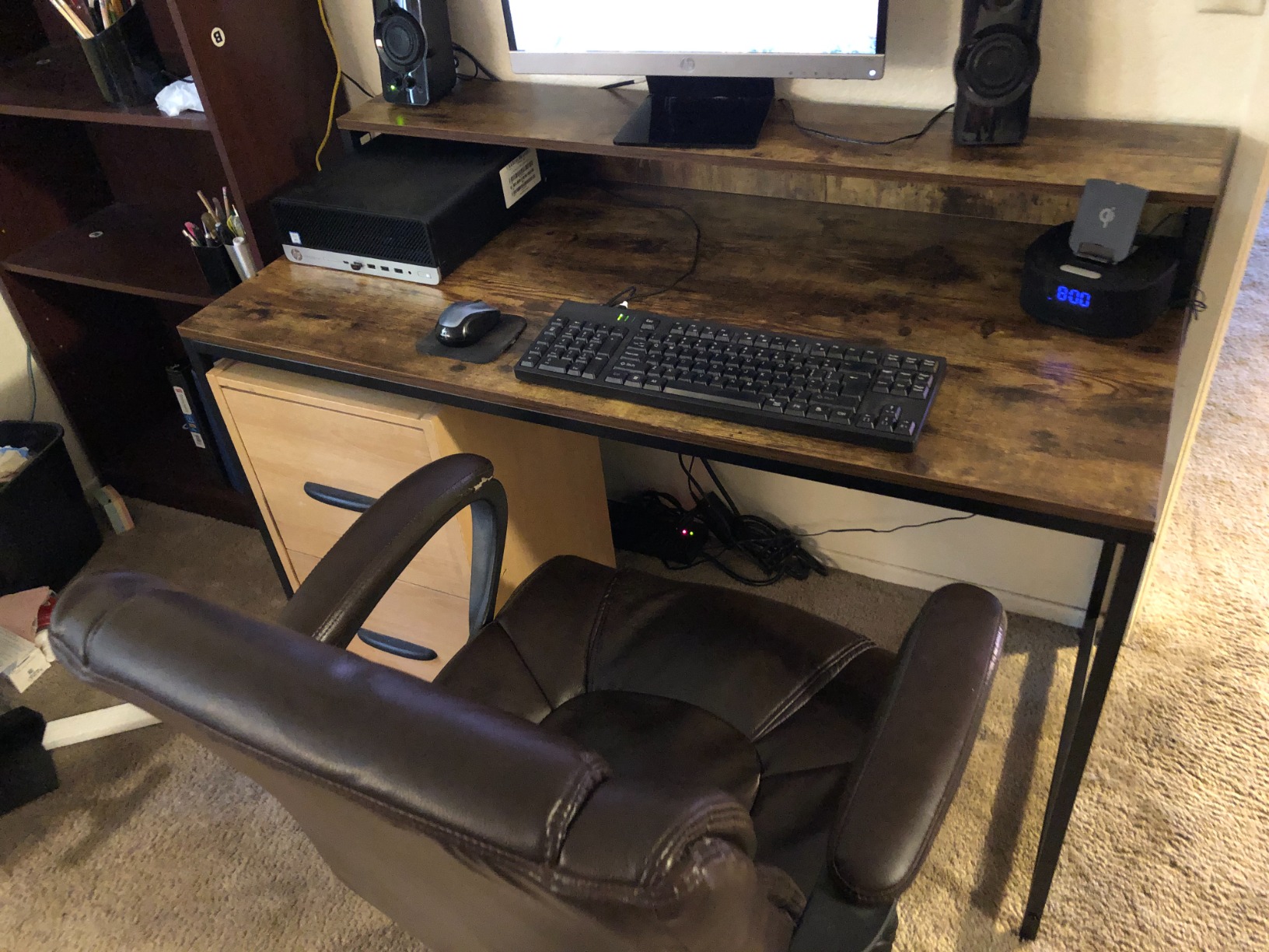 Cubiker Standing Desk, 48x24 Inches Sit Stand Home Office Desk, Electric Stand up Desk, Adjustable Desk with Splice Board, White Frame/Maple Top customer photo 1
