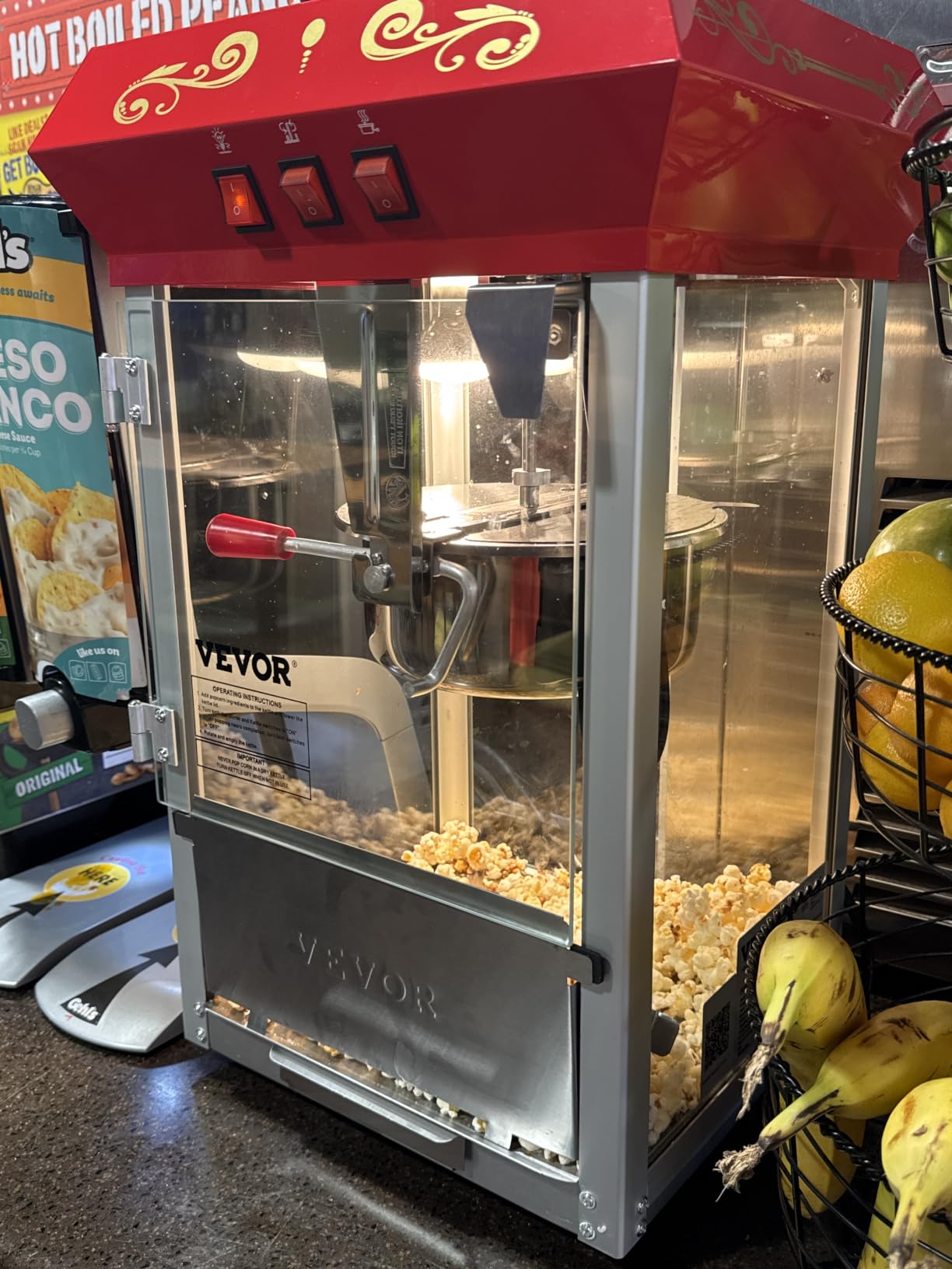 VEVOR Commercial Popcorn Machine, 12 Oz Kettle, 1440 W Countertop Popcorn Maker for 80 Cups per Batch, Theater Style Popper with 3-Switch Control Steel Frame Tempered Glass Doors 1 Scoop 2 Spoons, Red customer photo 2