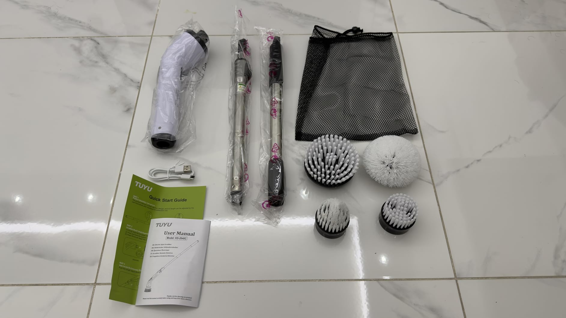 TUYU Electric Spin Scrubber, Full-Body IPX7 Waterproof Bathroom Scrubber with Power LCD Display, Adjustable Extension Handle, Cordless Shower Cleaner Brush for Bathtub Kitchen Wall Cleaning customer photo 1