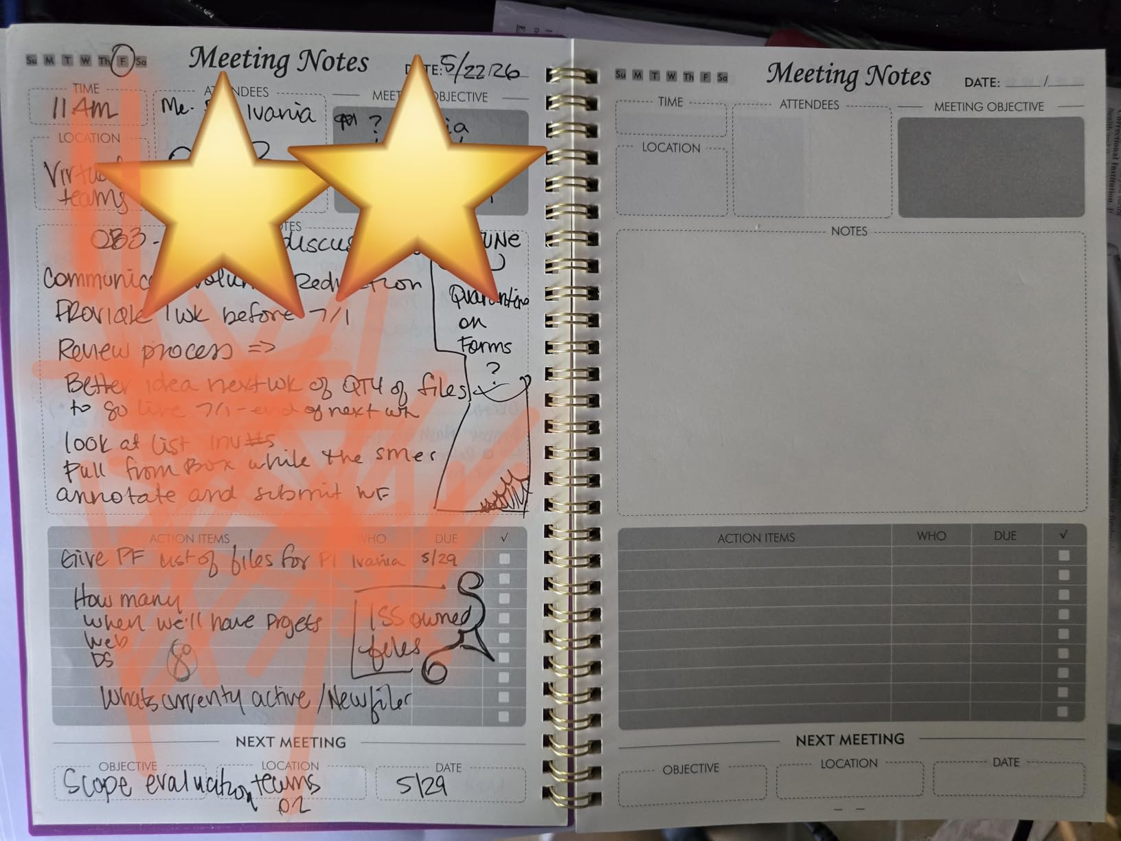 Meeting Notebook for Work Organization - Work Planner Notebook with Action Items, Agenda Planner for Note Taking, 160 Pages (6.9