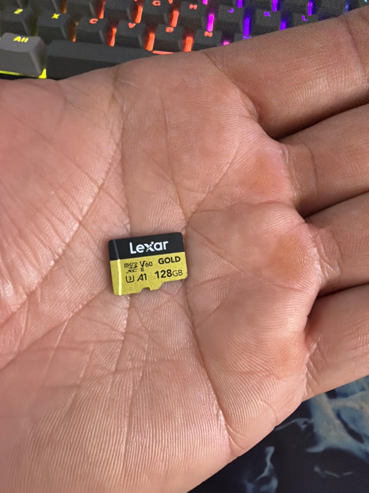 Lexar 128GB Gold Micro SD Card, 280MB/s Read, 4K, V60, UHS-II, A1 | Compatible w/ Drones, Action Cameras, UHS-II Portable Gaming Devices, LMSGOLD128G-BNNNG customer photo 1