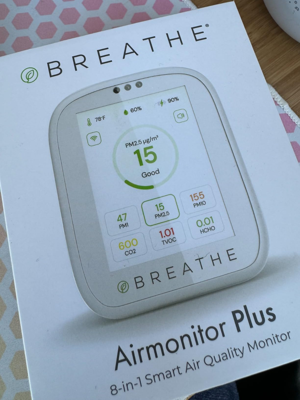 BREATHE Airmonitor Plus Indoor Air Quality Monitor w/CO₂, PM & App. Gen 2. customer photo 1