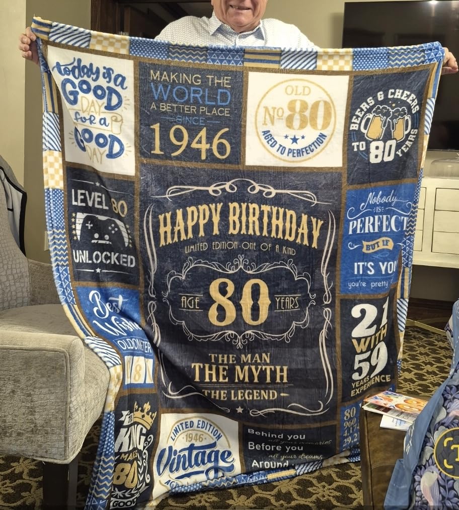 80th Birthday Blanket 60 x 50 inch, 80th Birthday Gifts for Men, 80 Year Old Birthday Gifts for Men, 1946 Birthday Gifts for 80 Year Old Man customer photo 1