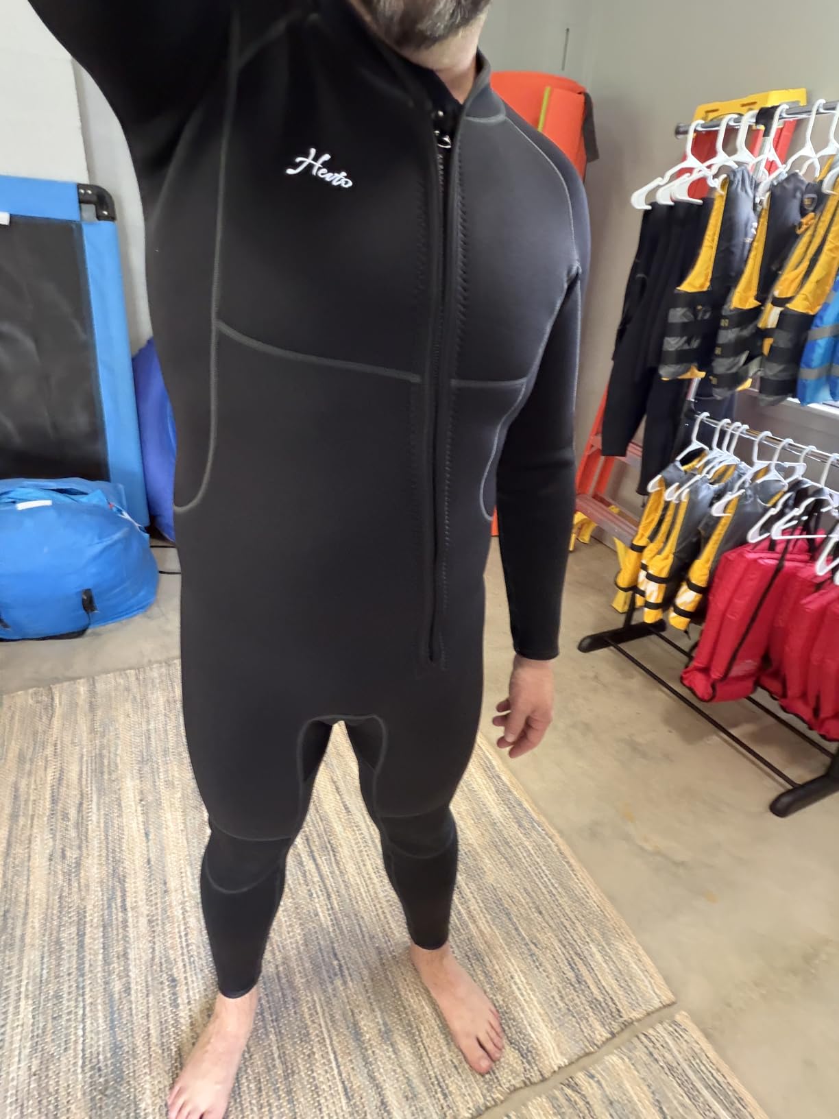 Hevto Men Wetsuits 3/2mm Neoprene Wet Suit Back Front Zip in Cold Water for Surfing Swimming Diving customer photo 2