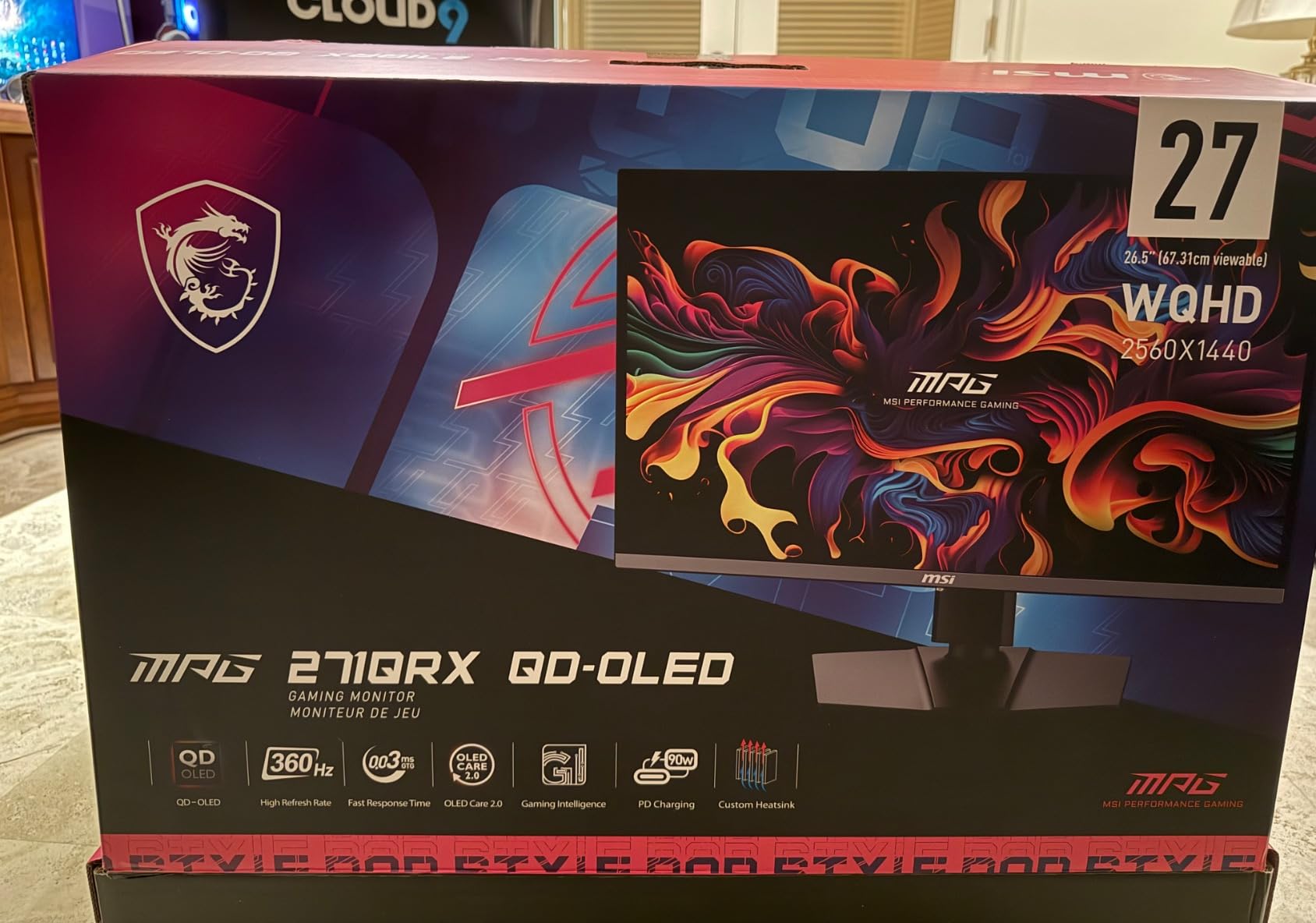 MSI MPG 271QRX QD-OLED, 27 OLED Gaming Monitor, 2560 x 1440 (QHD), 0.03ms Response time, 360Hz, True Black HDR 400 customer photo 2