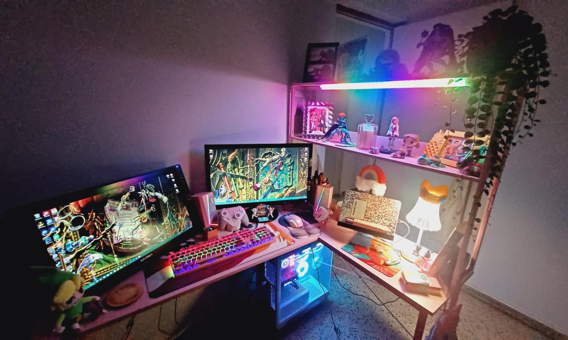 AODK L Shaped Desk Gaming Desk with LED Light & Power Outlet | 53 Inch Black Reversible L Shaped Computer Table with Shelf & Storage Bag & Hook for Home Office customer photo 1