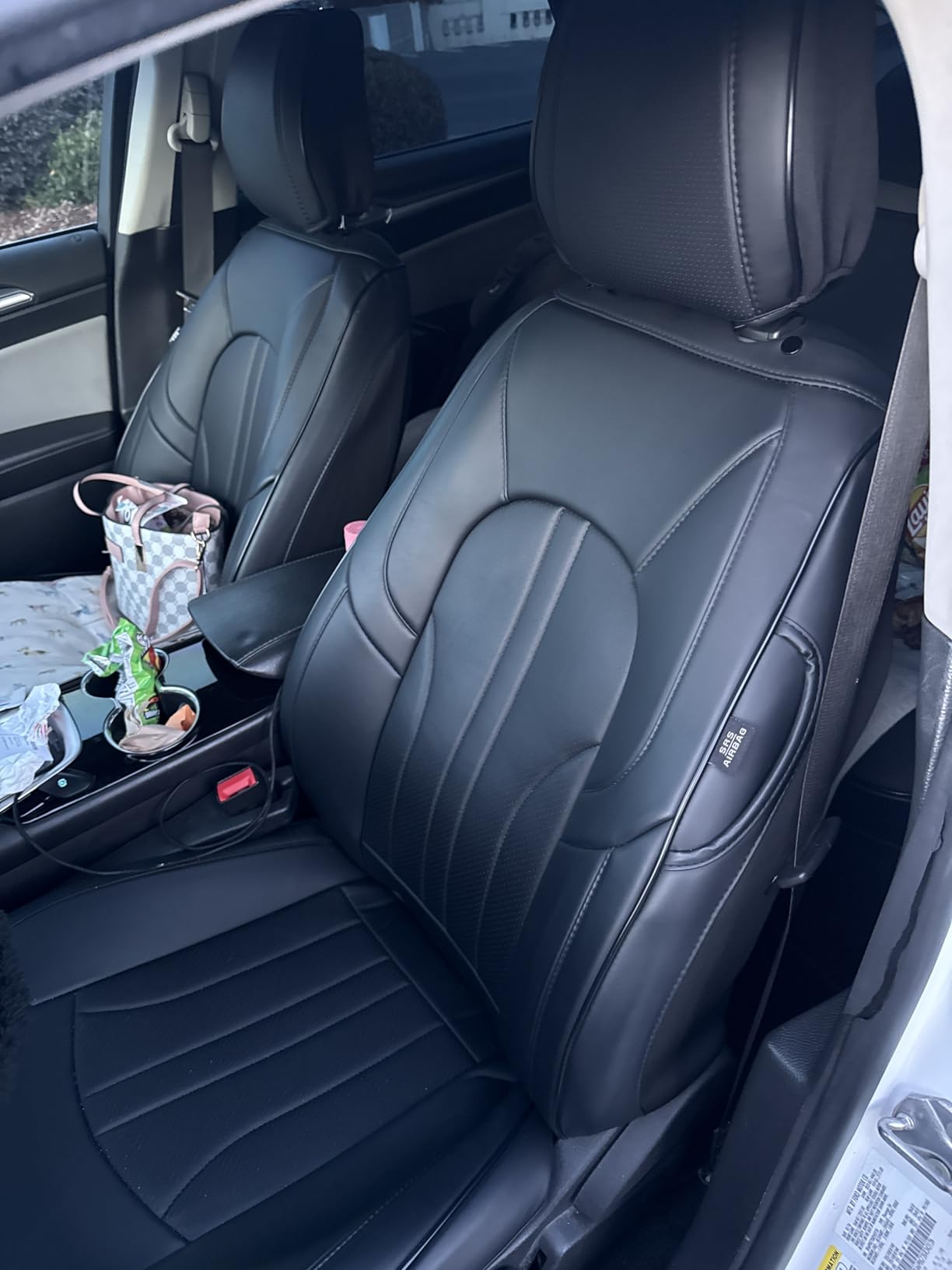 MINGBRON Car Seat Cover Full Set, Leather Car Seat Cover, Waterproof Seat Covers, Car Seat Cushion, Nappa Leather Seat Covers Car Seat Protector Universal Fit Most Cars Black customer photo 2
