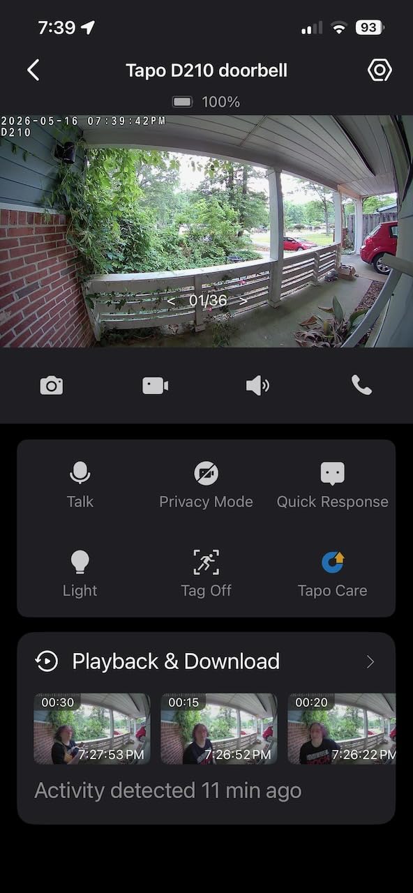 Tapo 2K Wireless Smart Video Doorbell w/Chime, 160° Ultra-Wide View, D210 customer photo 2