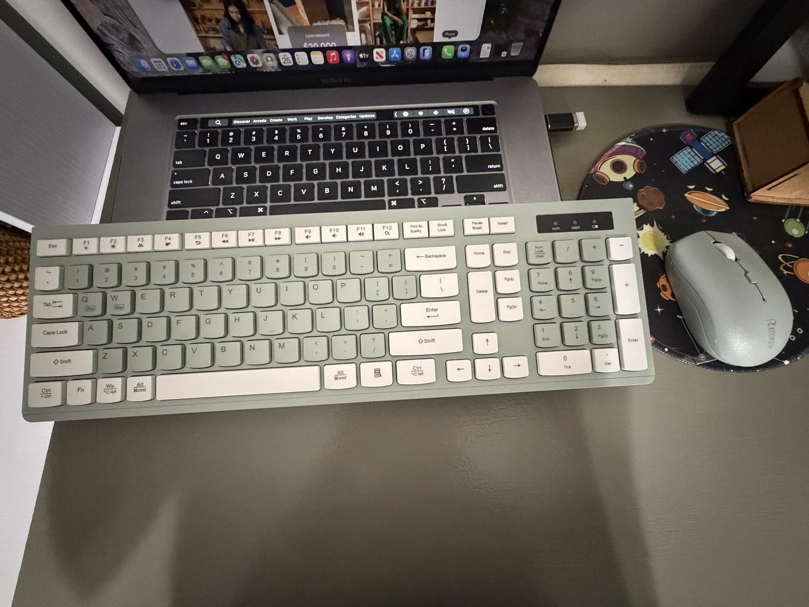 Wireless Keyboard and Mouse Combo, 2.4G Full Size Silent Keyboard with Fn Multimedia Keys for Office and Home, 3-Level DPI Adjustable Quiet Mouse for Windows,Mac OS Desktop/Laptop/PC(Avocado Green) customer photo 2
