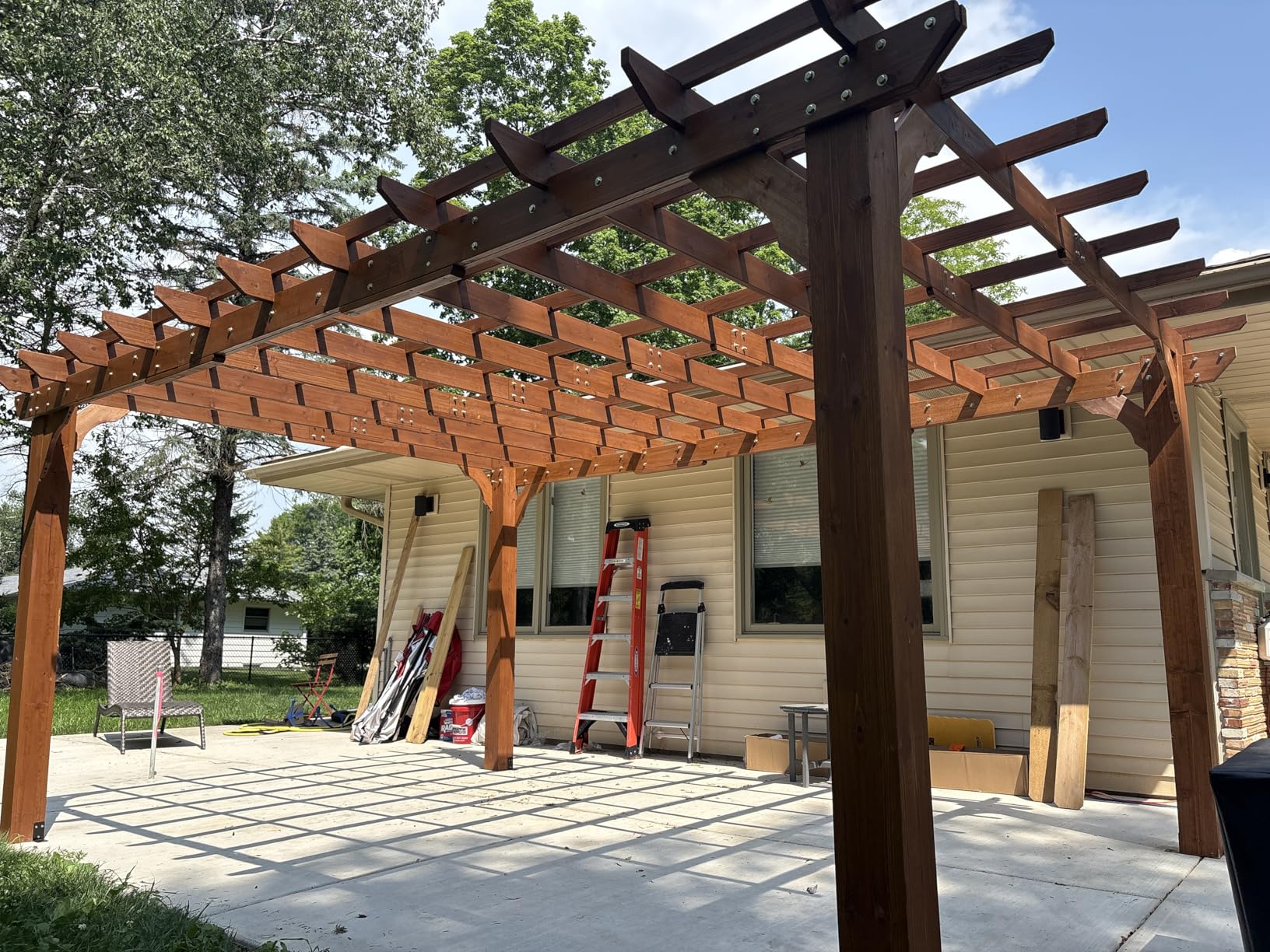 Yardenaler 12 x16 FT Wooden Pergola, Cedar Wood Gazebo with Flat Roof, Outdoor Garden Shelter with Stakes Included, Patio, Deck, Backyard, Lawn customer photo 2