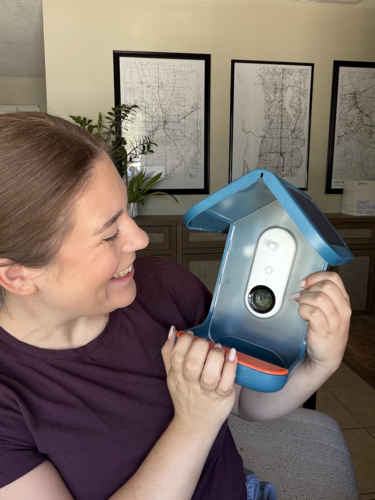 Birdbuddy PRO Solar Smart Bird Feeder with Camera - AI Bird Species Identification, 5MP Photos, 2K HD Video Live Stream Camera, Slow-Motion Video, 2.6in Focus - Blue Solar customer photo 1