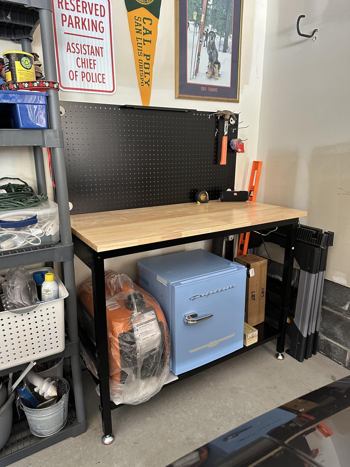 CAMMOO 48x24 Inch Garage Work Bench with Storage, Pegboard & Power Strip | Heavy Duty Adjustable Workbench With 2000 lb Load, Rubberwood Top, LED Light & ETL Outlets For Garage Workshop customer photo 1