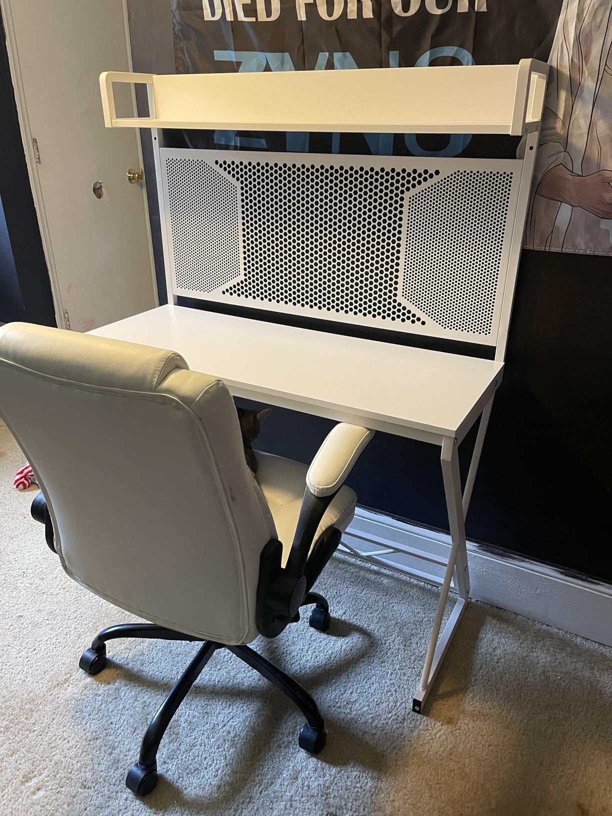 Elephance Small Gaming Desk with Pegboard, 39 Inch Computer Desk with Storage Shelves, Modern Office Desk for Study Work Home Office, Small Spaces, White customer photo 2