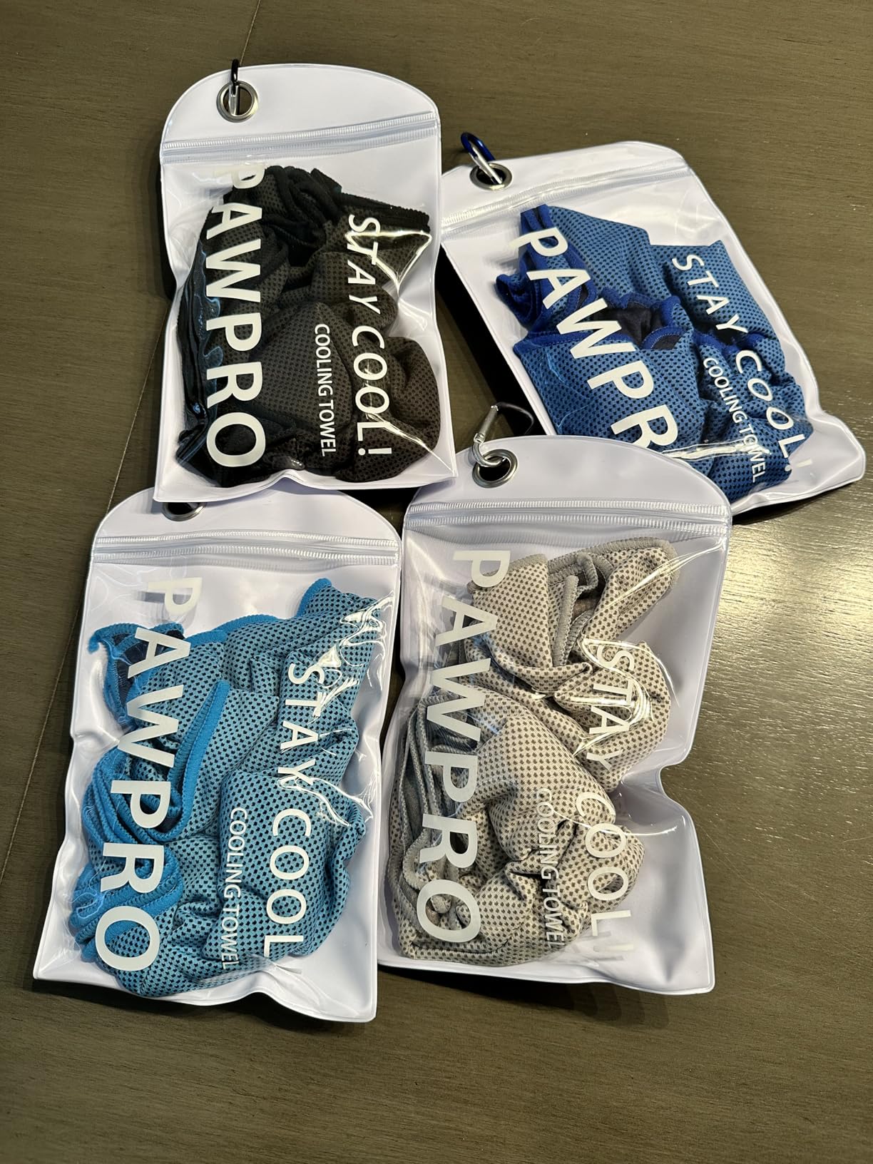 PAWPRO 4 Packs Cooling Towels for Neck and Face, Soft Breathable Gym Towels with Waterproof Bag & Carabiner, Multi-Colored Sweat Towels for Gym, Running, Yoga (Light Blue/Royal Blue/Black/Grey) customer photo 1