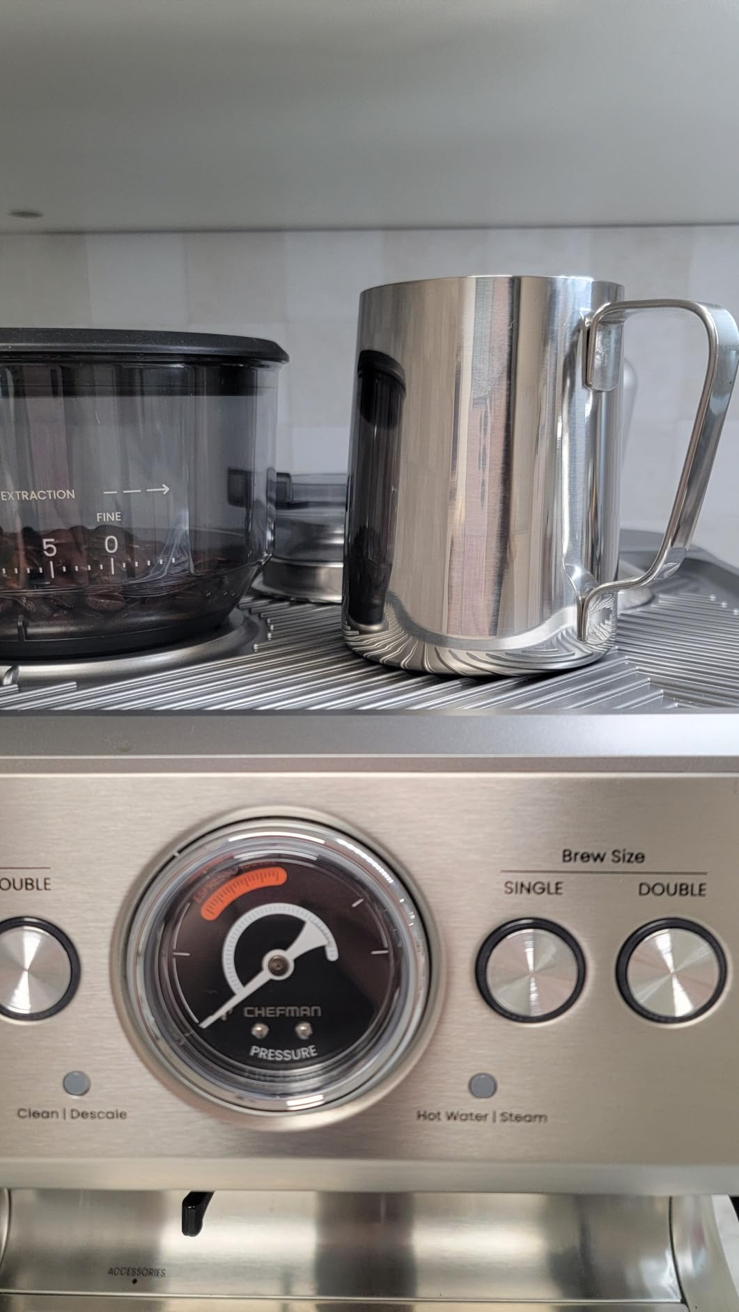 Chefman CraftBrew Espresso Machine, 15-Bar Pump Digital Espresso Maker w/Steam Wand for Latte & Cappuccino, Compact Espresso Coffee Machine w/ 1.5L Removable Water Reservoir - Stainless Steel customer photo 2