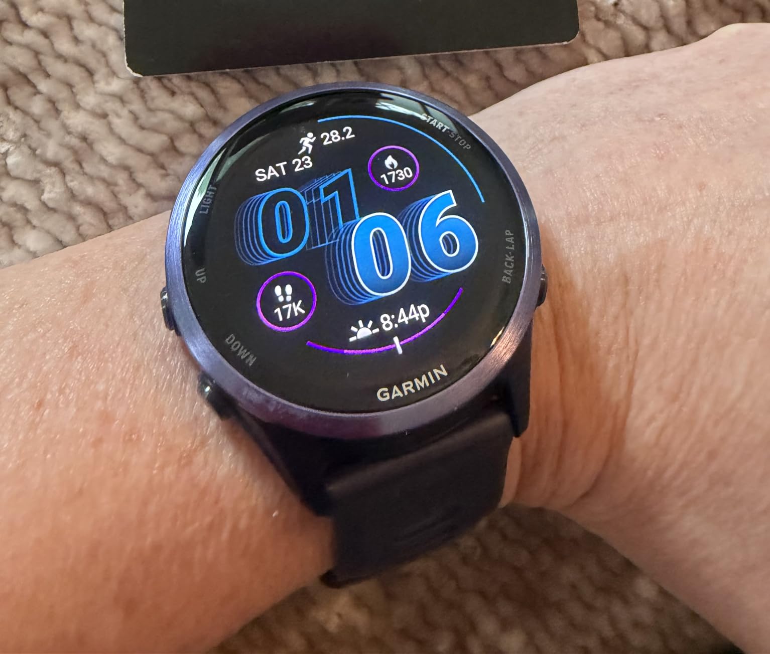 Garmin Forerunner 570, 42mm, Aluminum, Whitestone/Cloud Blue | Smaller-Sized Advanced GPS Running & Triathlon Smartwatch, AMOLED Display, Training & Recovery Features customer photo 2