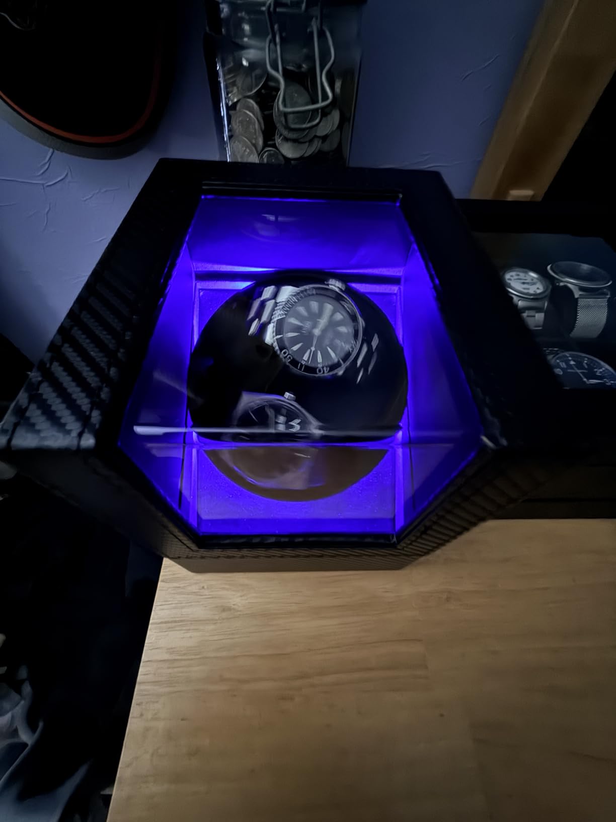 BEWISHOME Watch Winder for Automatic Watches, Double Watch Winder with Light | 4 Modes, Japanese Quiet Motor, Type-C Adapter or Battery Powered, SYQ02C customer photo 1