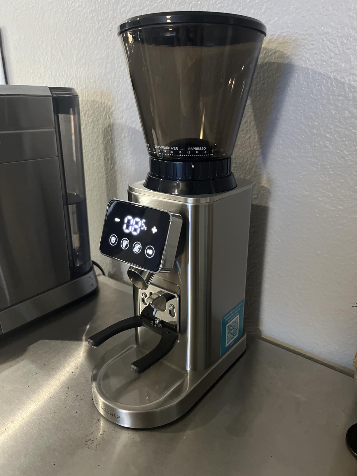 AMZCHEF Coffee Grinder, Coffee Bean Grinder for Home Use with Precise Grinding, LED Control Panel, Detachable Funnel Stand, Anti-static Design, 48 Grind Settings, Silver customer photo 1