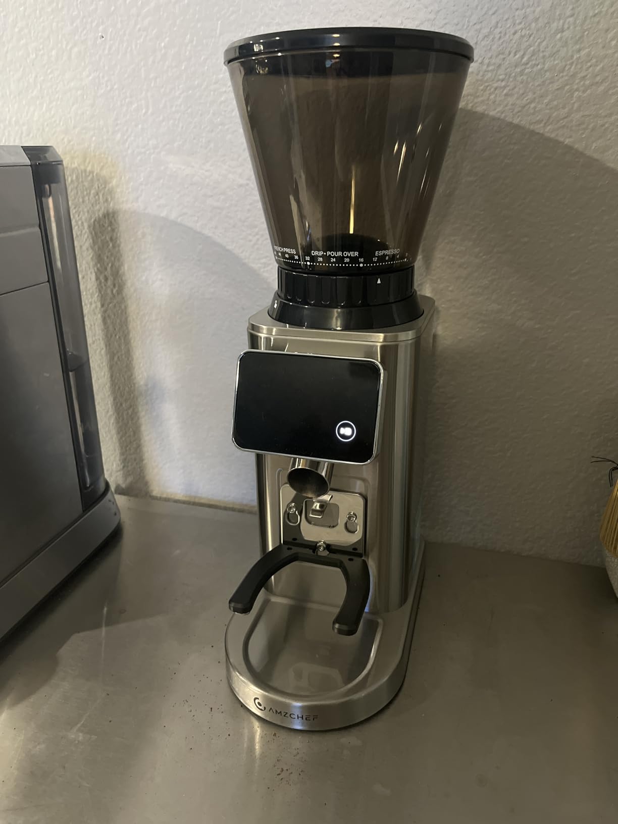 AMZCHEF Coffee Grinder, Coffee Bean Grinder for Home Use with Precise Grinding, LED Control Panel, Detachable Funnel Stand, Anti-static Design, 48 Grind Settings, Silver customer photo 2