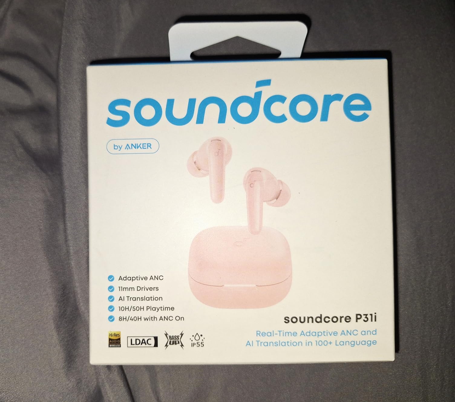 Soundcore P31i by Anker, Real-Time Adaptive Noise Cancelling, Hi-Res Sound, Translation Earbuds, 50H Playtime, Wireless Earbuds, Bluetooth Earphones, Spatial Audio, Fast Charging, IP55 (Black) customer photo 1
