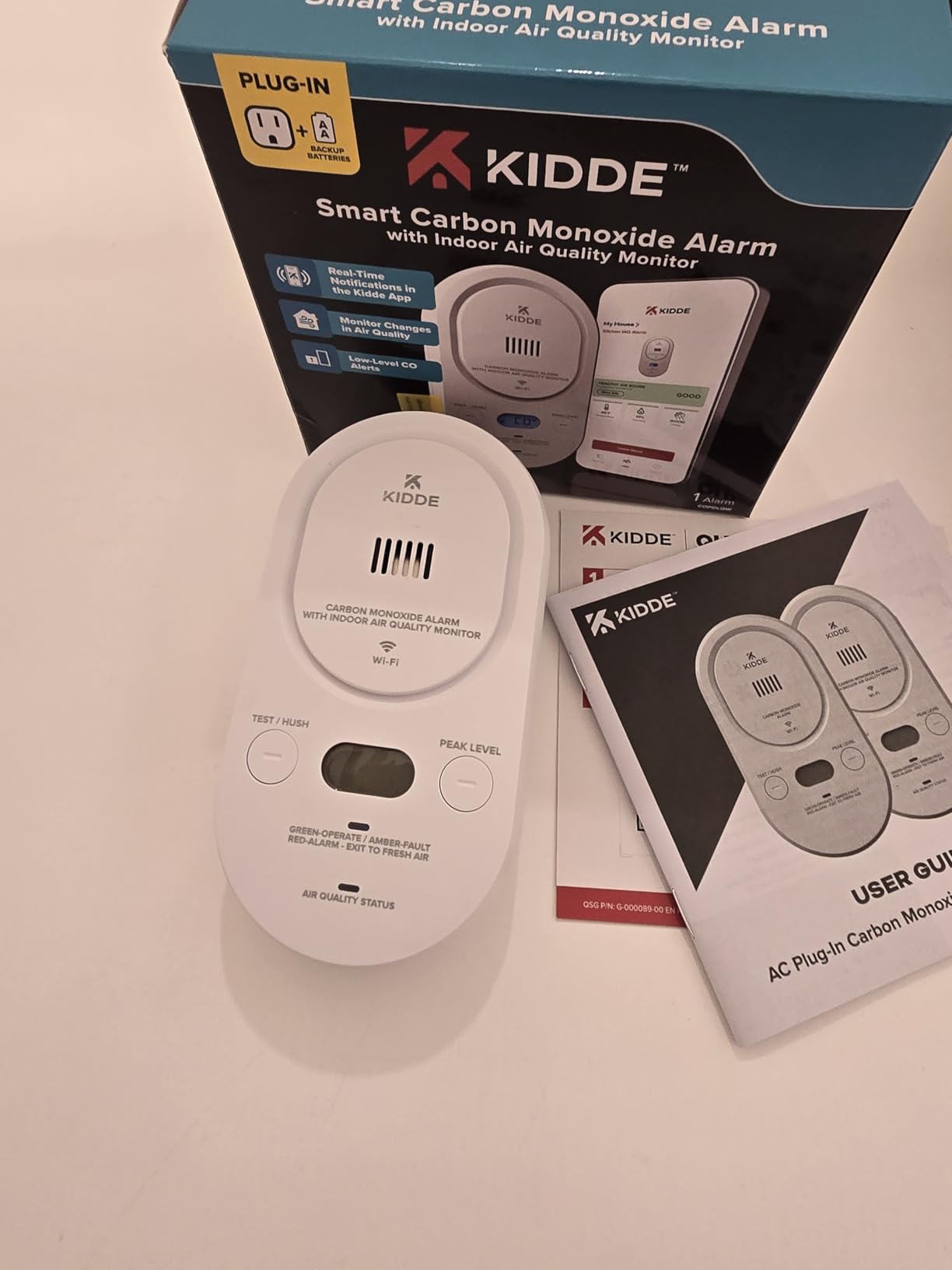 Kidde Smart CO Detector + Indoor Air Quality, Plug-in & AA Battery, COPDLQW | Smart Alarm with Real-Time Alerts, Air Quality Analysis, Detects Low Levels of Carbon Monoxide, Digital Display, 5th Edition customer photo 1